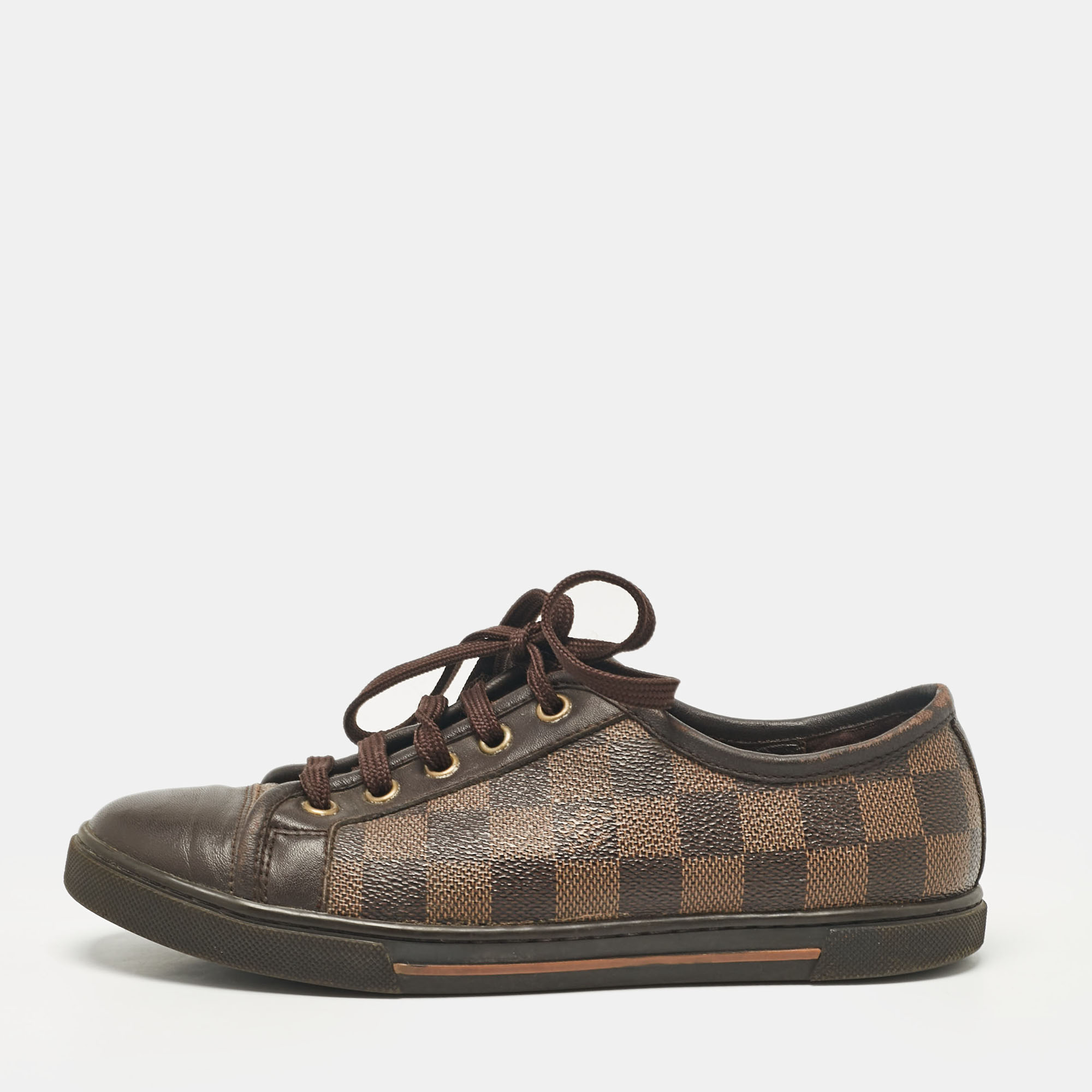 

Louis Vuitton Brown Monogram Canvas and Leather Lace Up Sneakers Size