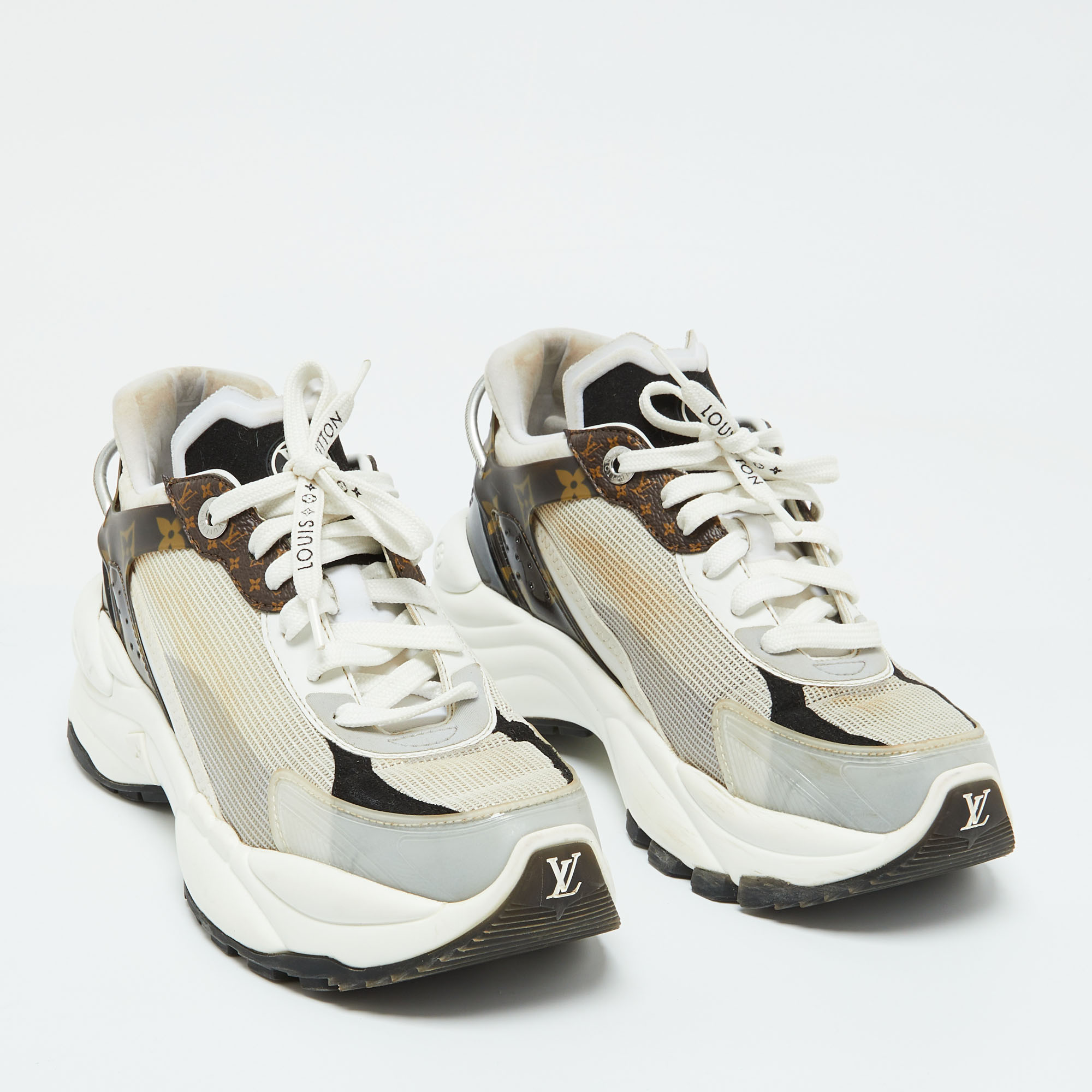 Louis Vuitton Tri Color Mesh and Monogram Canvas Low Top Sneakers Size 38 