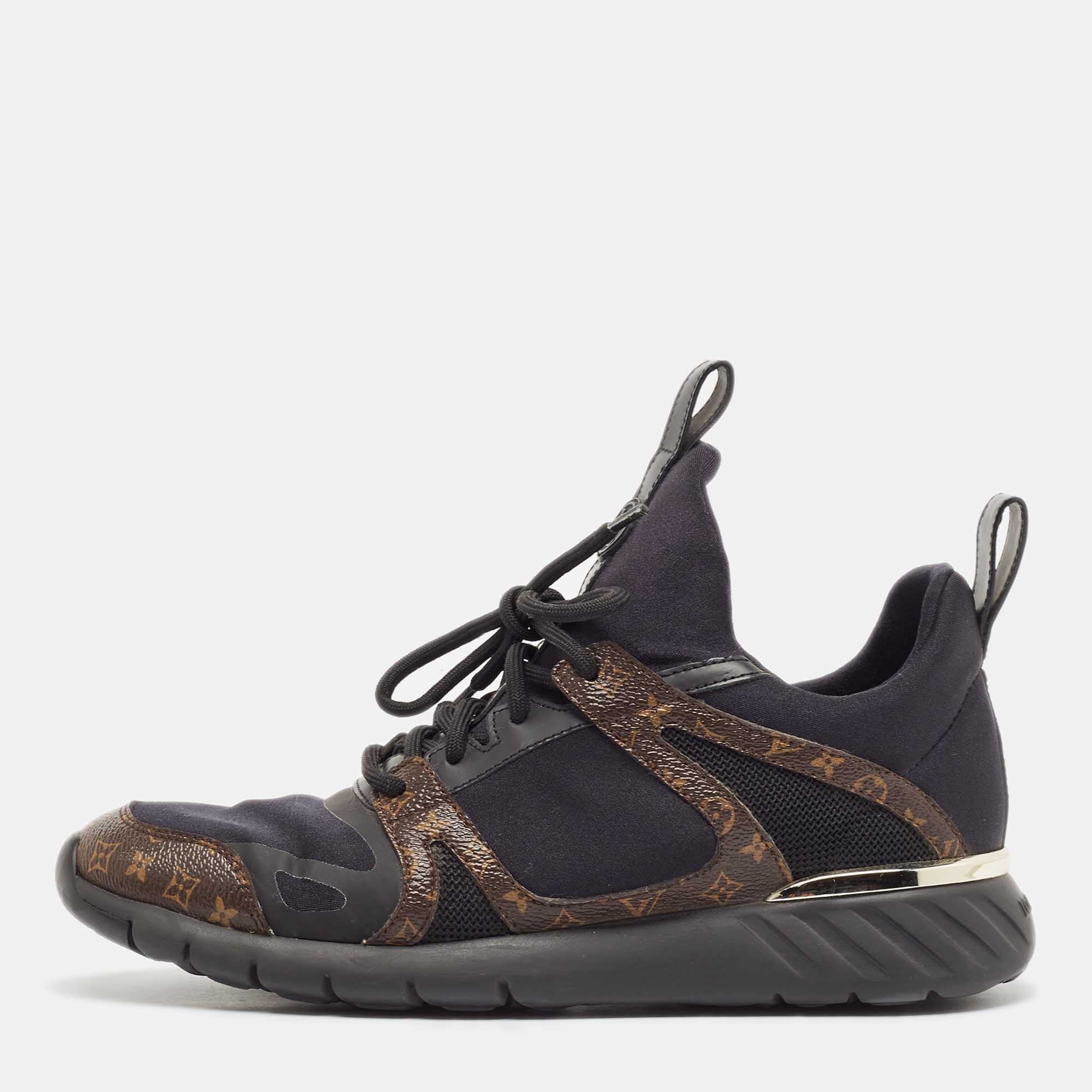 

Louis Vuitton Brown/Black Monogram Canvas Neoprene Run Away Low Top Sneakers