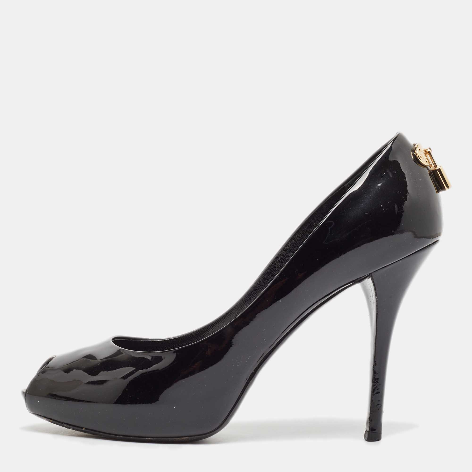 

Louis Vuitton Black Patent Leather Oh Really! Peep Toe Pumps Size