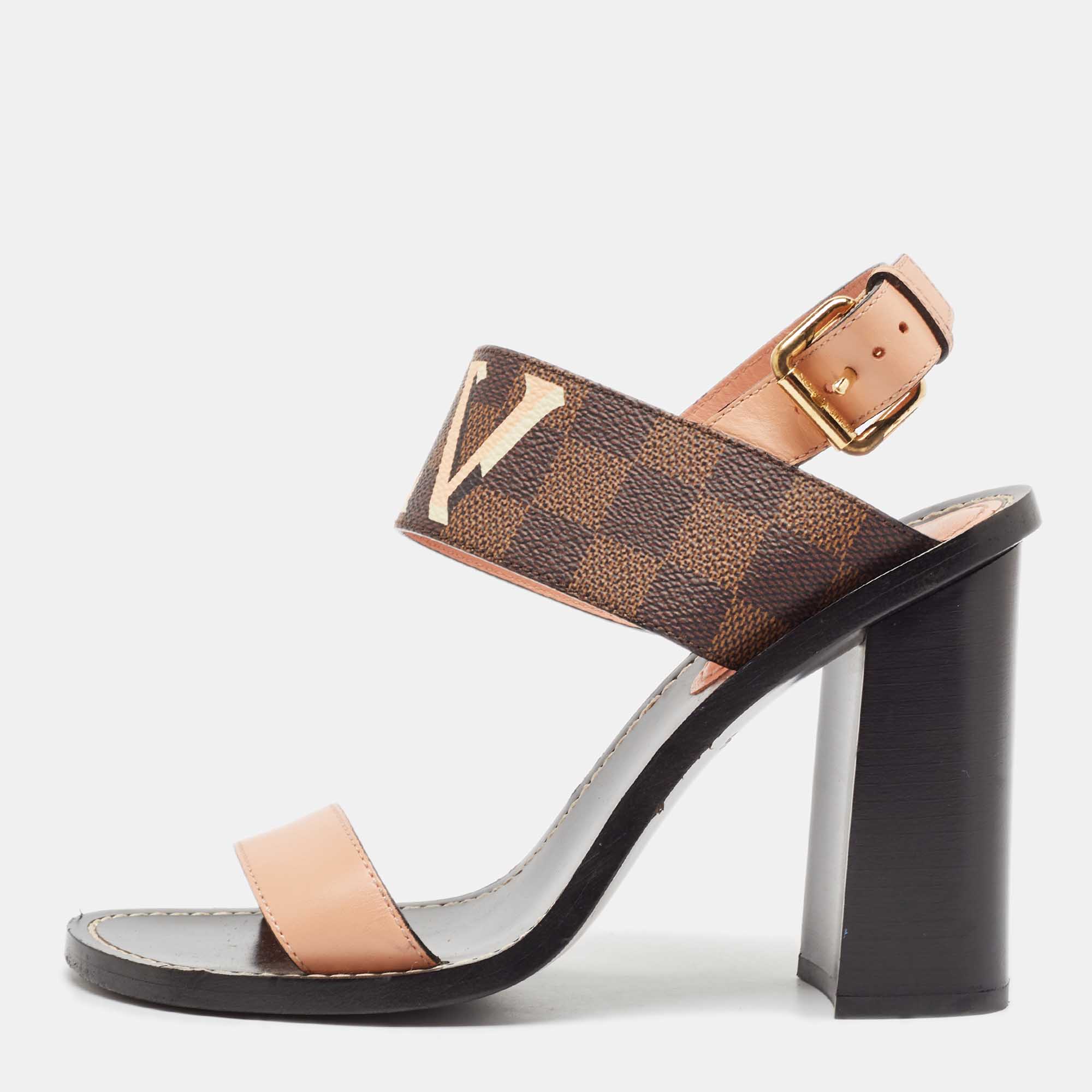 

Louis Vuitton Beige/Brown Monogram Canvas and Leather Passenger Ankle Strap Sandals Size