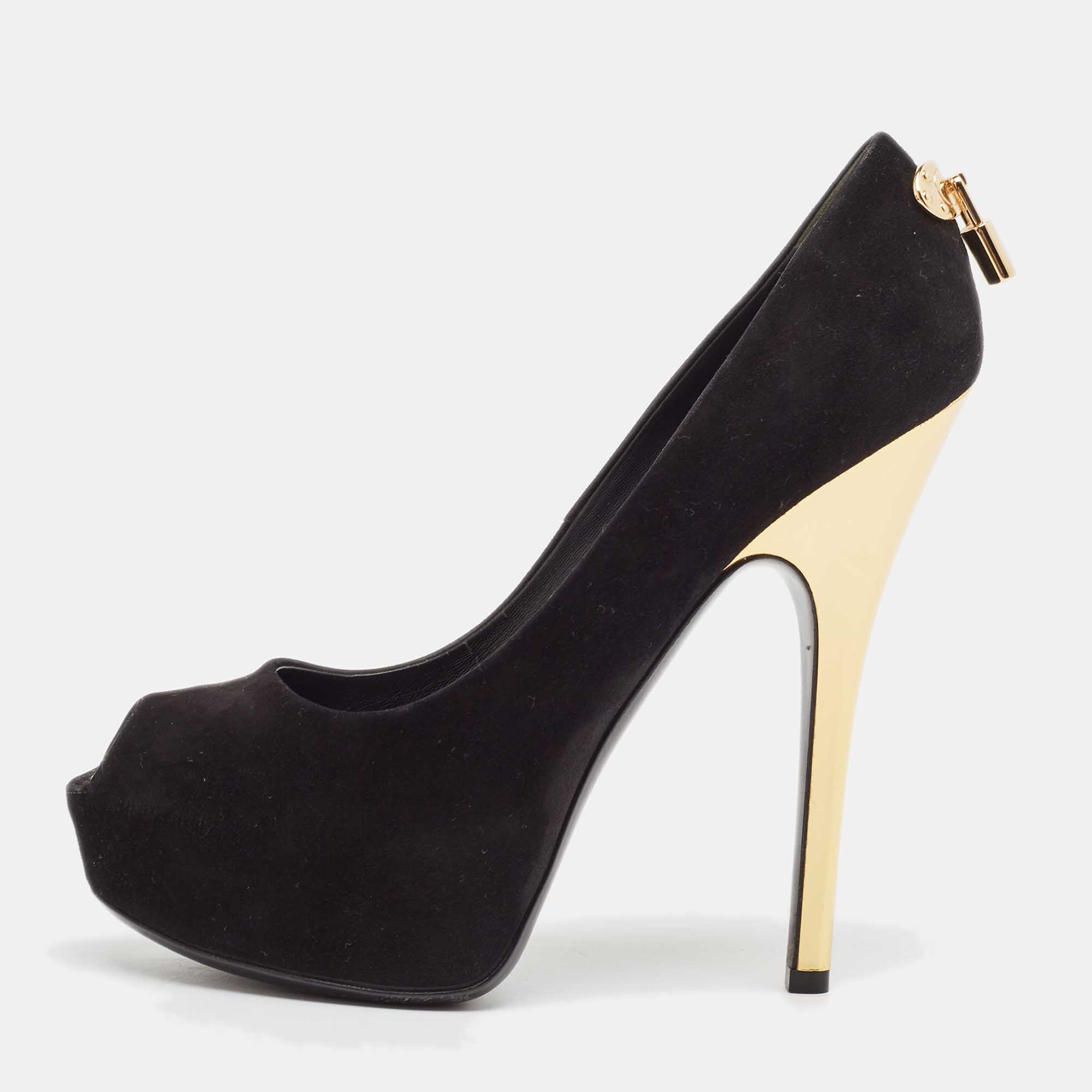 

Louis Vuitton Black Suede Oh Really! Peep Toe Pumps Size