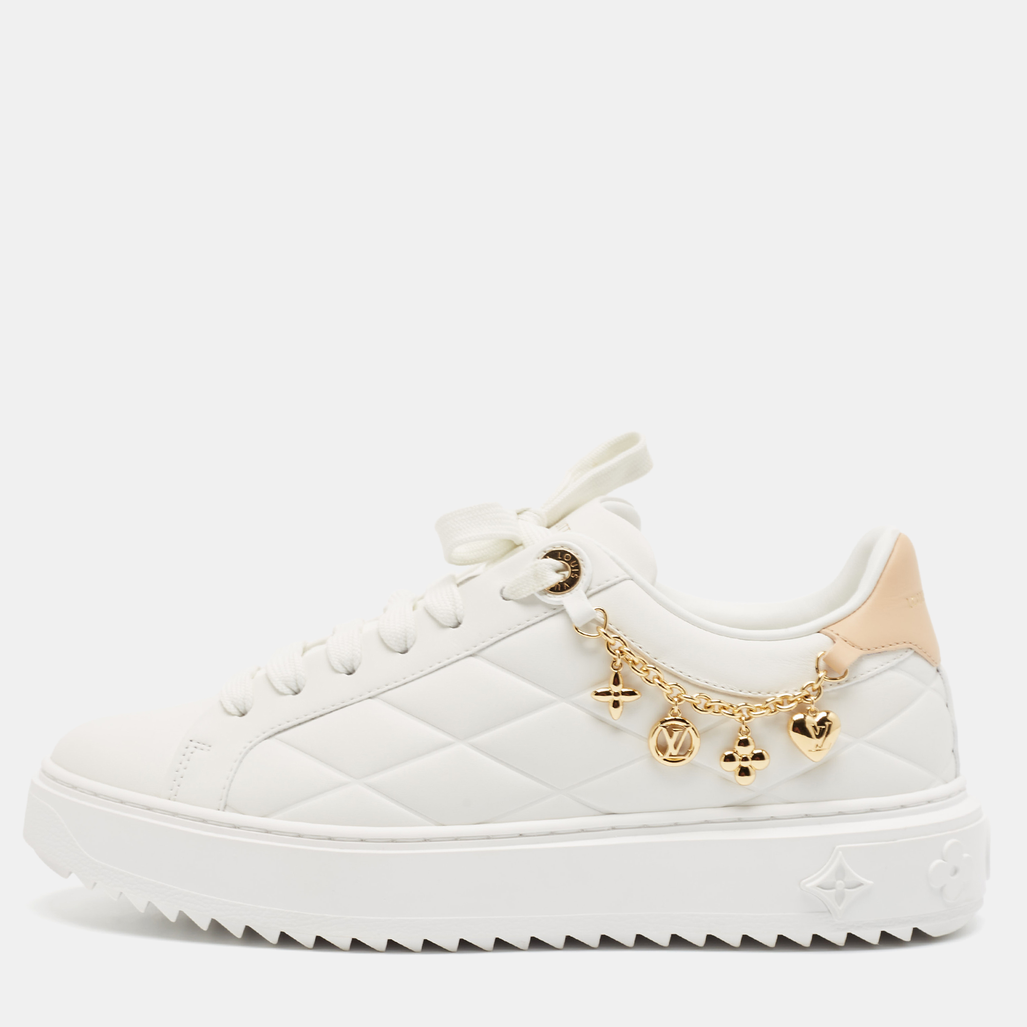 

Louis Vuitton White/Peach Leather Time Out Sneakers Size