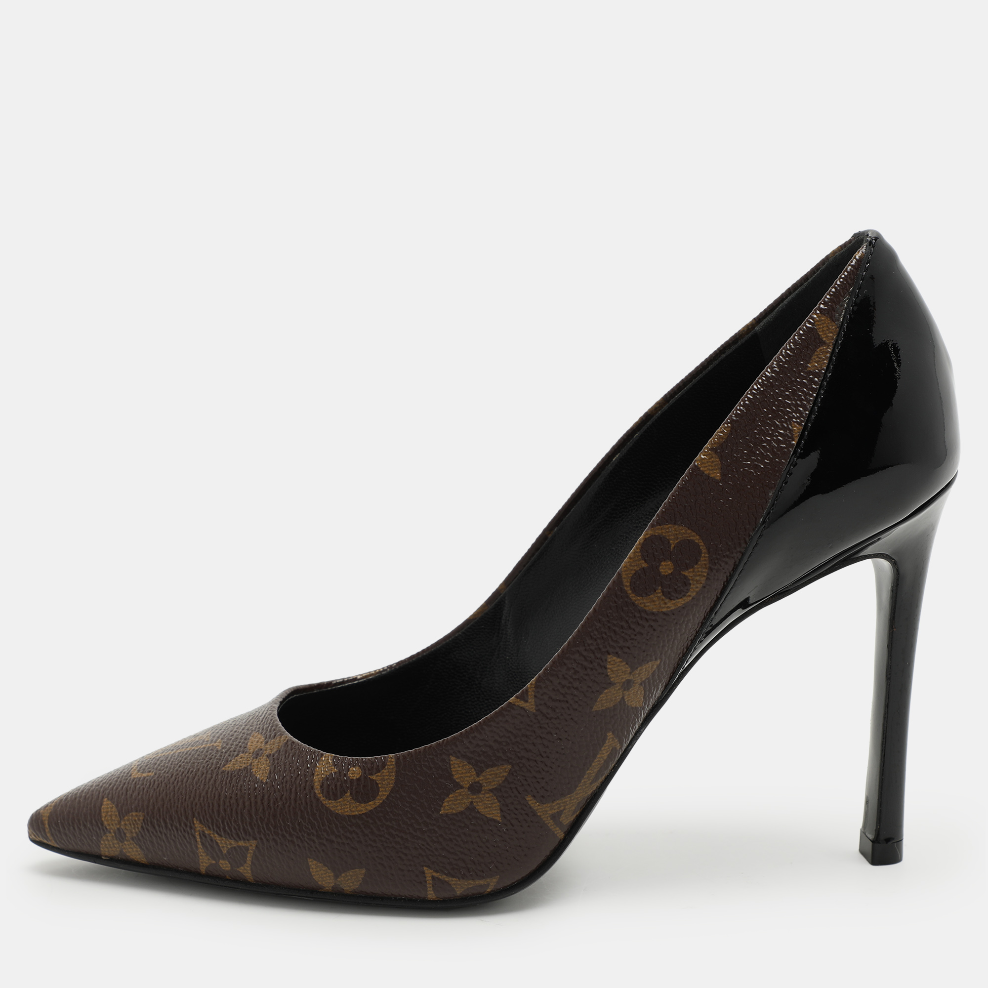 

Louis Vuitton Brown/Black Monogram Canvas and Patent Leather Chérie Pumps Size