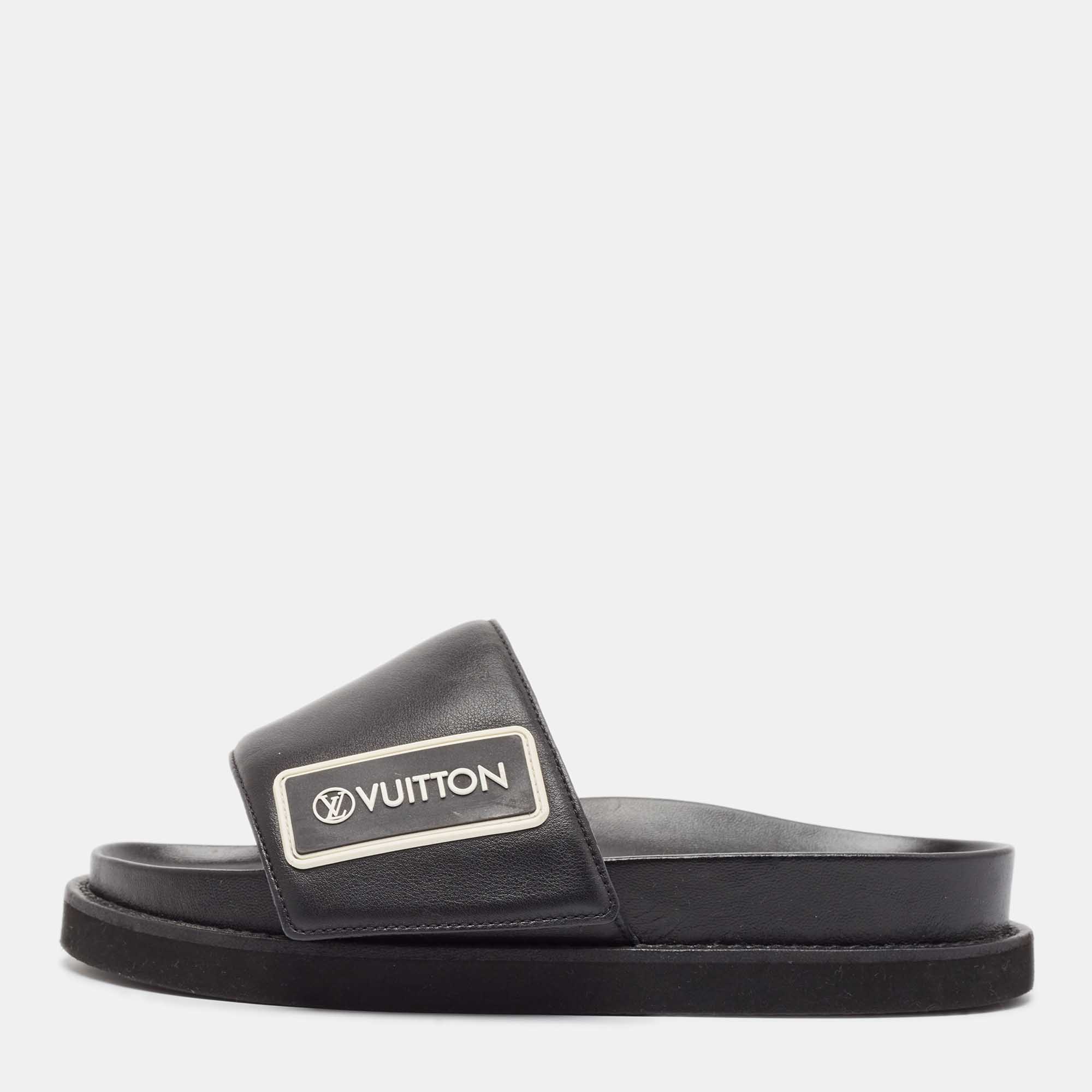 

Louis Vuitton Black Leather Sunset Slide Sandals Size