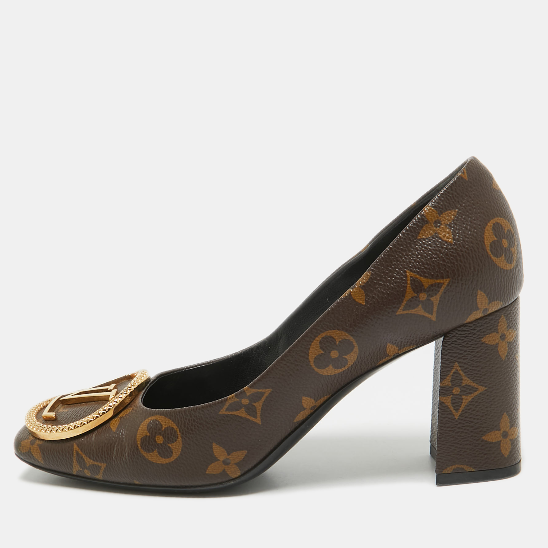 

Louis Vuitton Brown Canvas Madeleine Block Heel Pumps Size