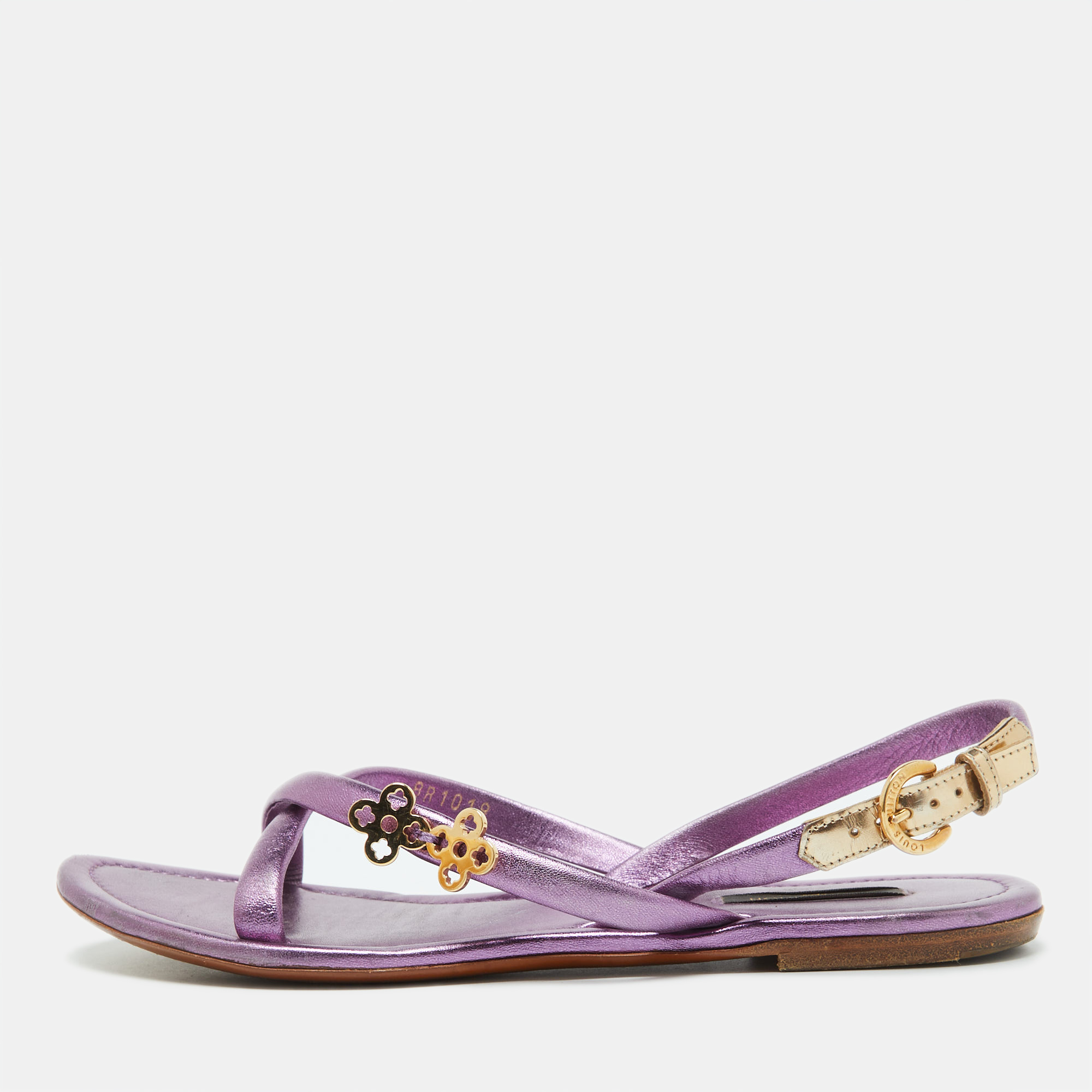 

Louis Vuitton Metallic Purple Leather Flat Sandals Size