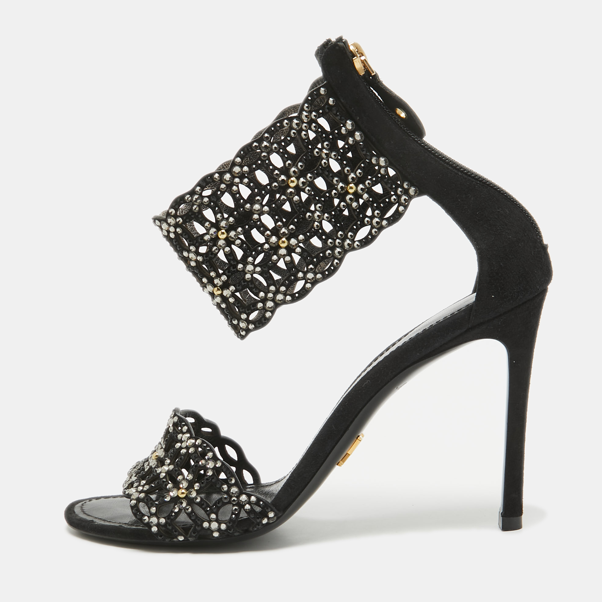 

Louis Vuitton Black Suede Crystal Embellished Ankle Strap Sandals Size