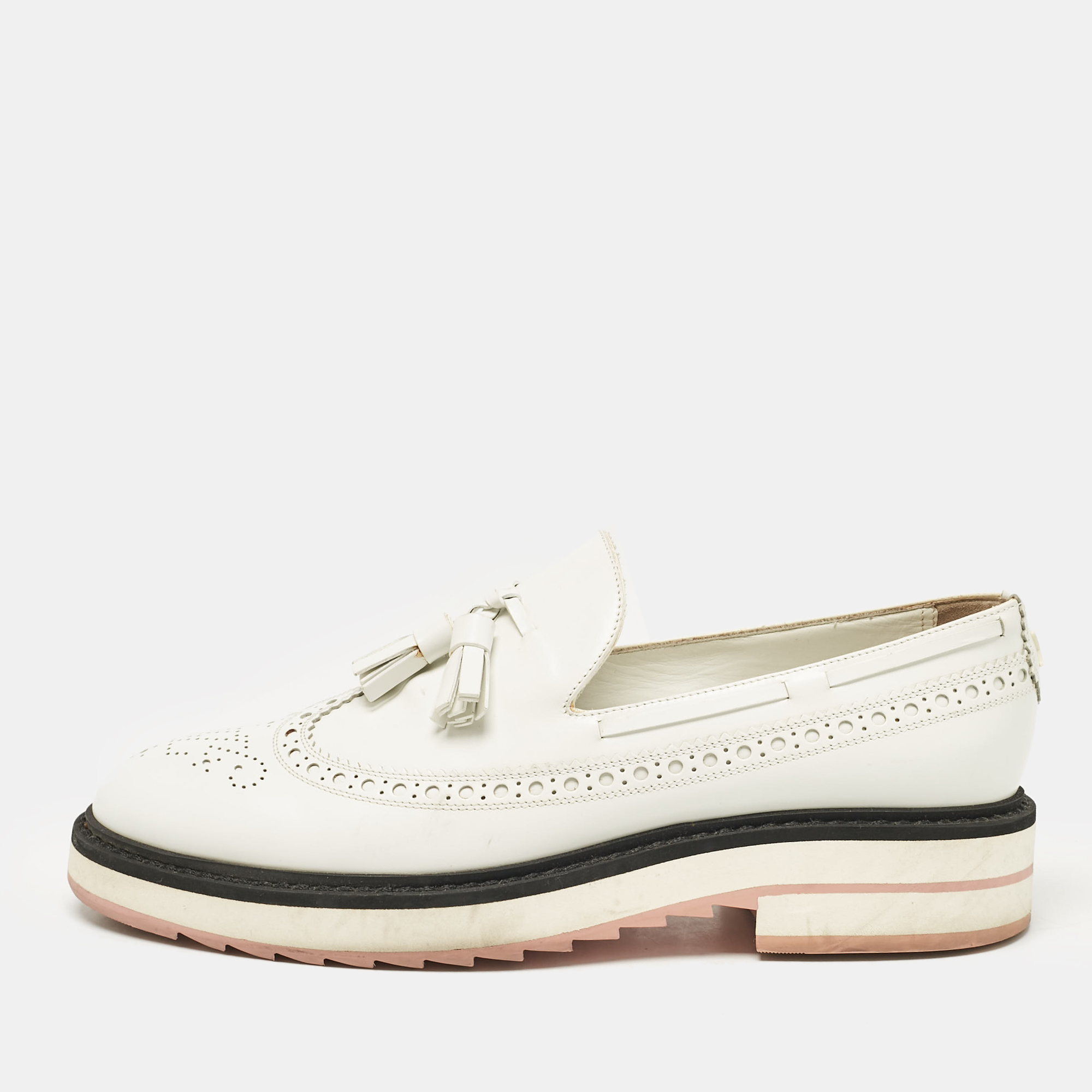 

Louis Vuitton White Leather Tassel Brogue Slip On Loafers Size