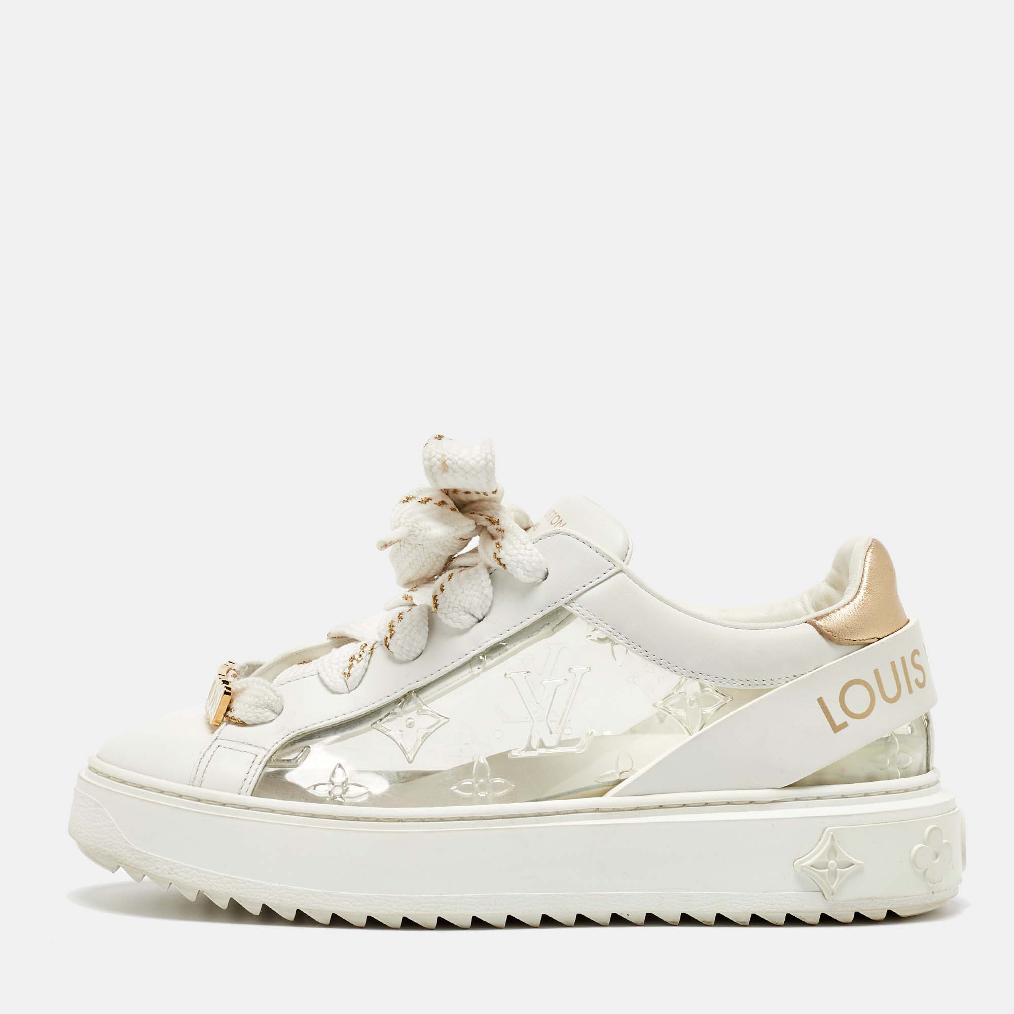 

Louis Vuitton White Leather and Monogram PVC Time Out Sneakers Size