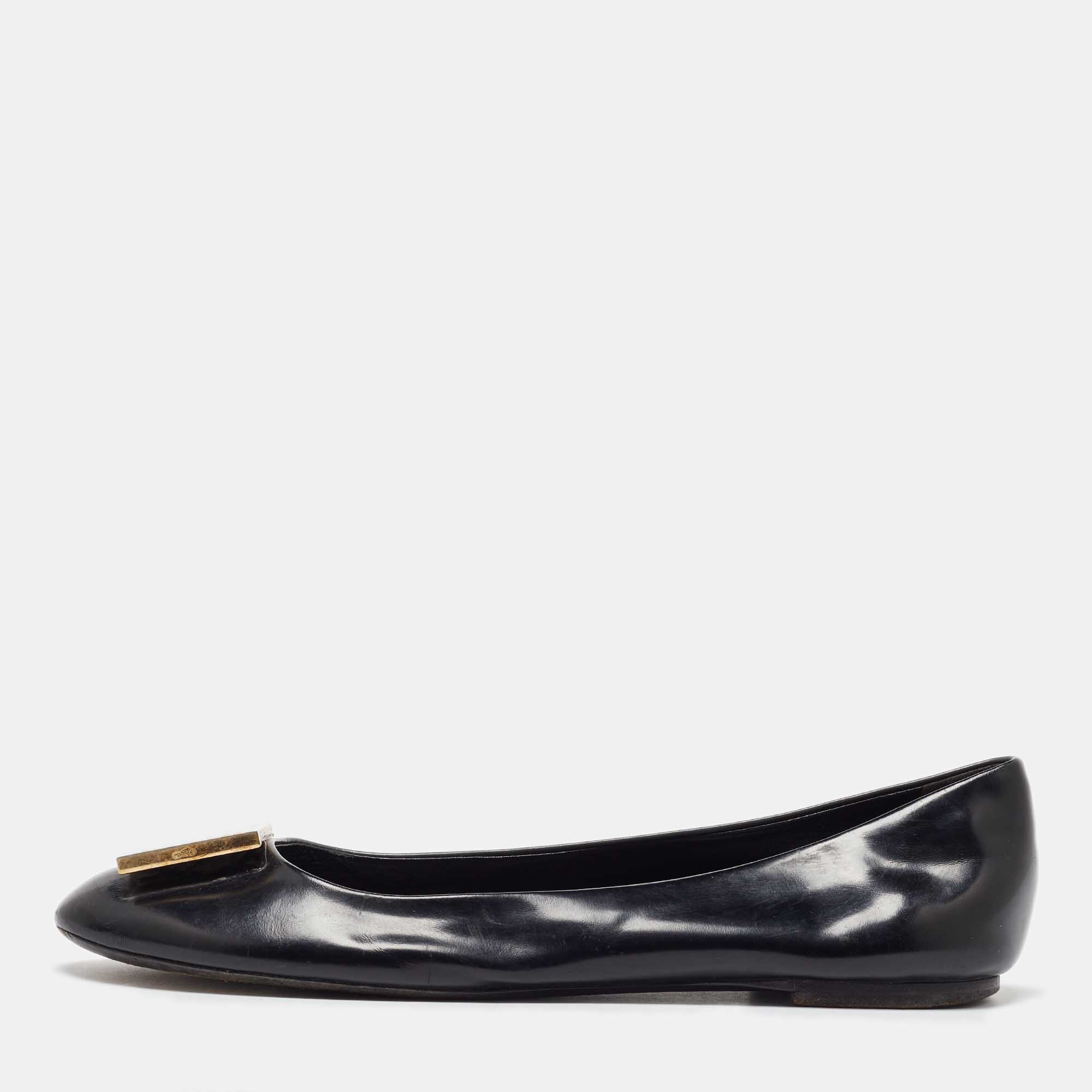 

Louis Vuitton Black Leather Square Detail Ballet Flats Size