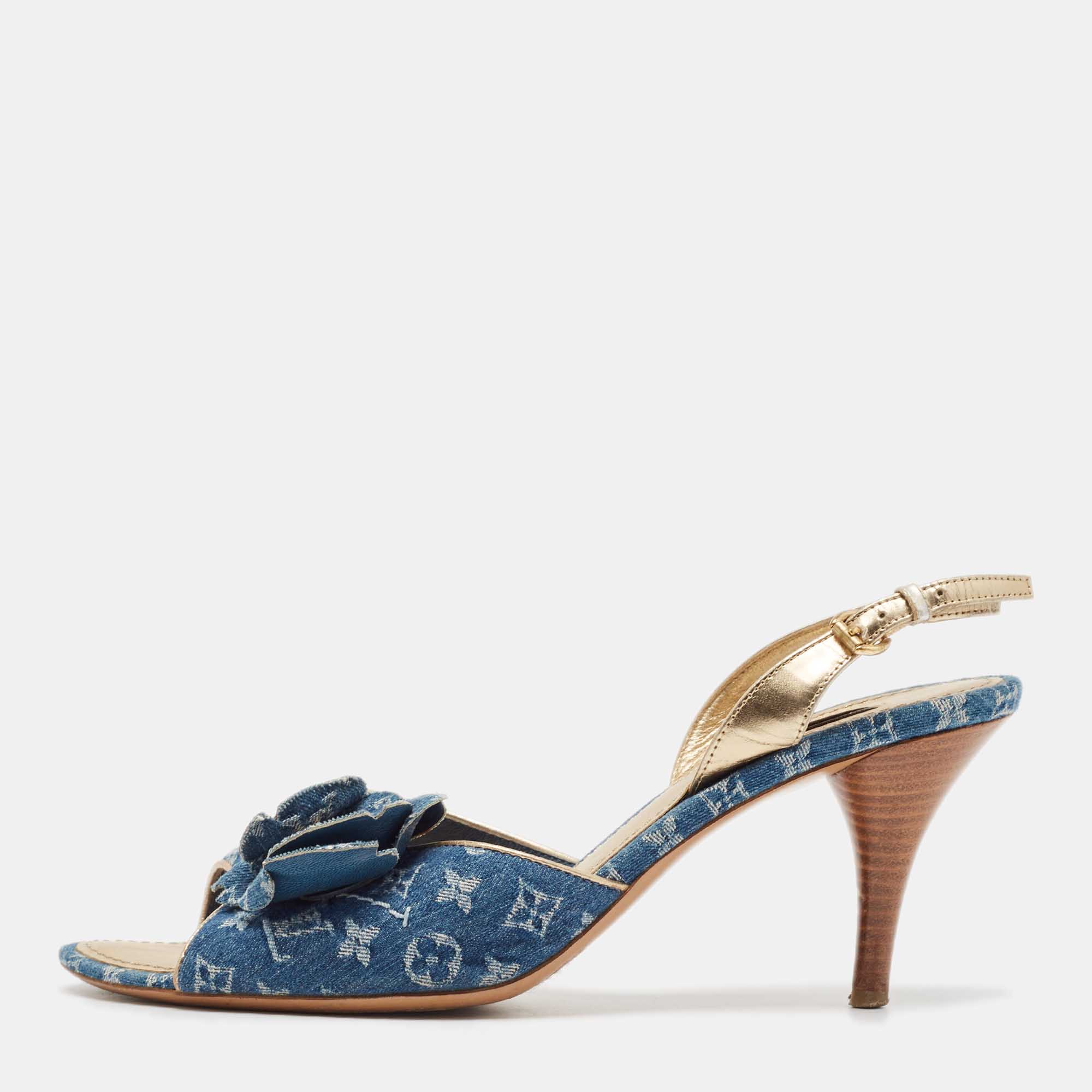 

Louis Vuitton Blue Denim Slingback Sandals Size
