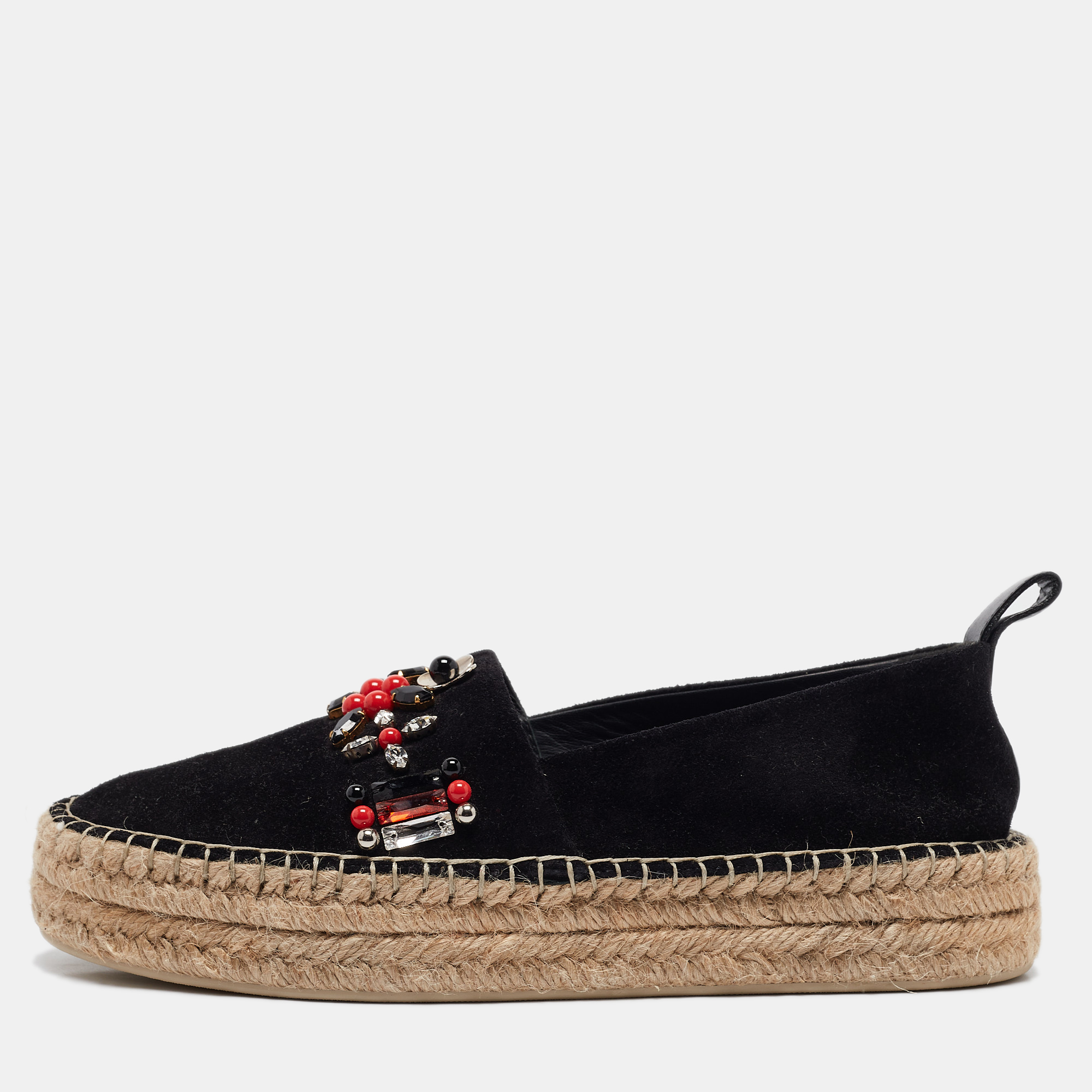 

Louis Vuitton Black Suede Leather Frontier Embellished Espadrille Flats Size