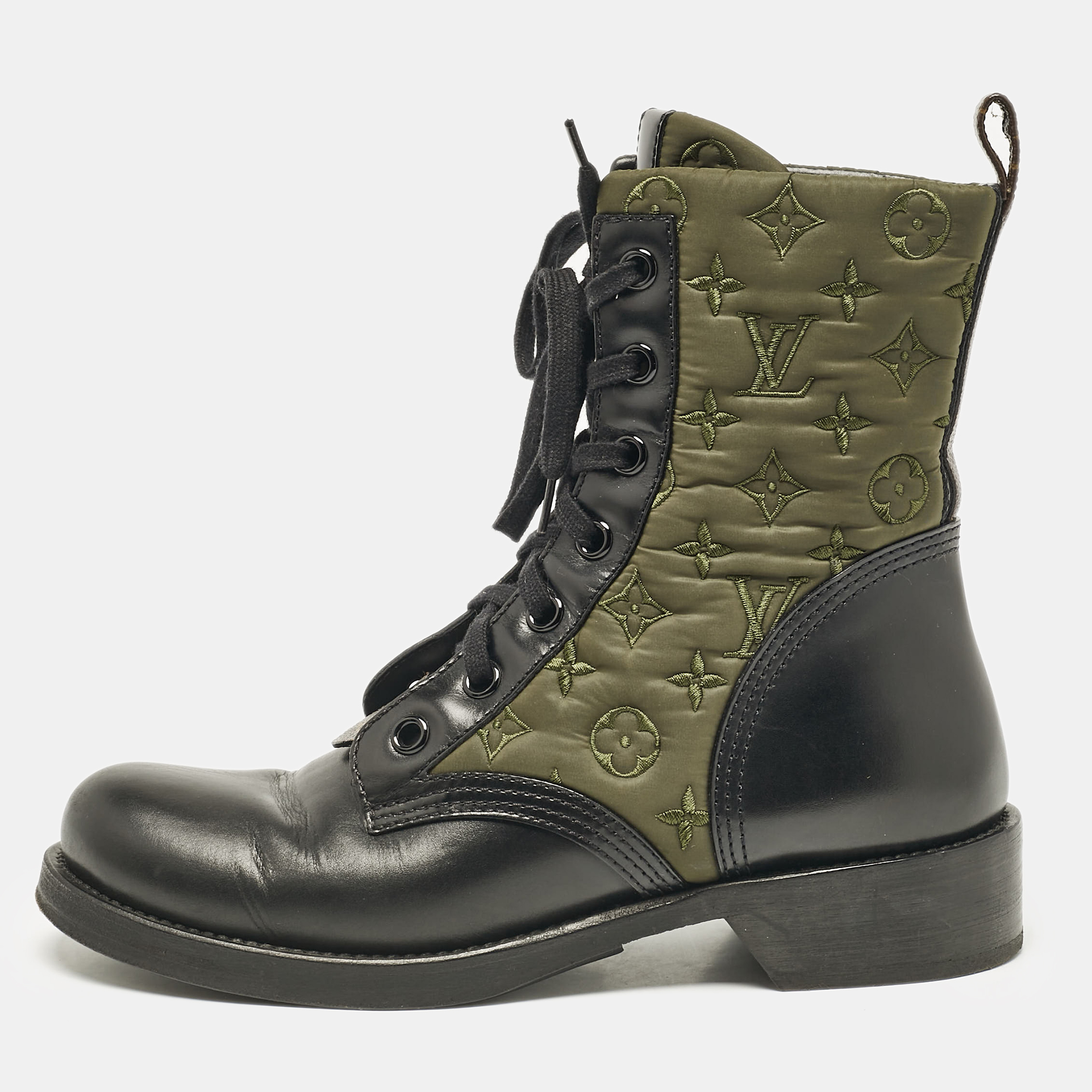 

Louis Vuitton Black/Green Canvas and Leather Metropolis Combat Boots Size