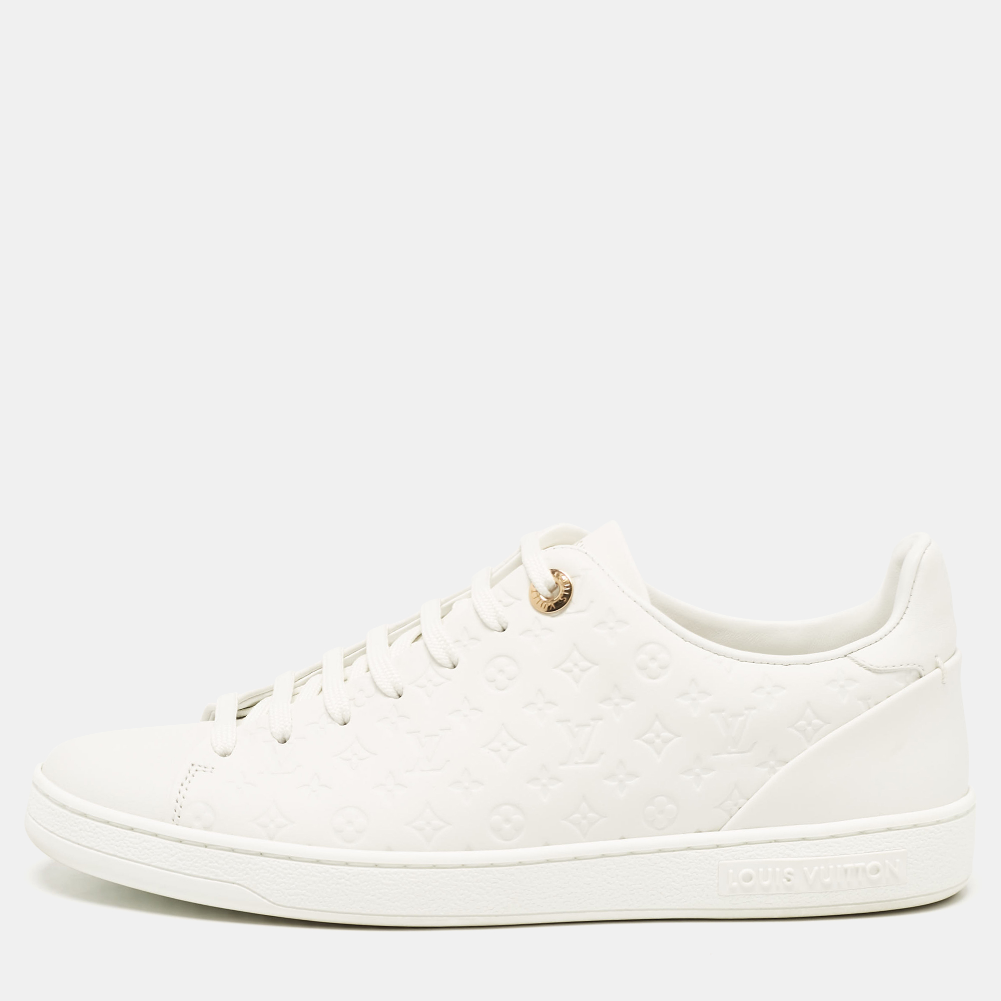 

Louis Vuitton White Monogram Debossed Leather Frontrow Sneakers Size