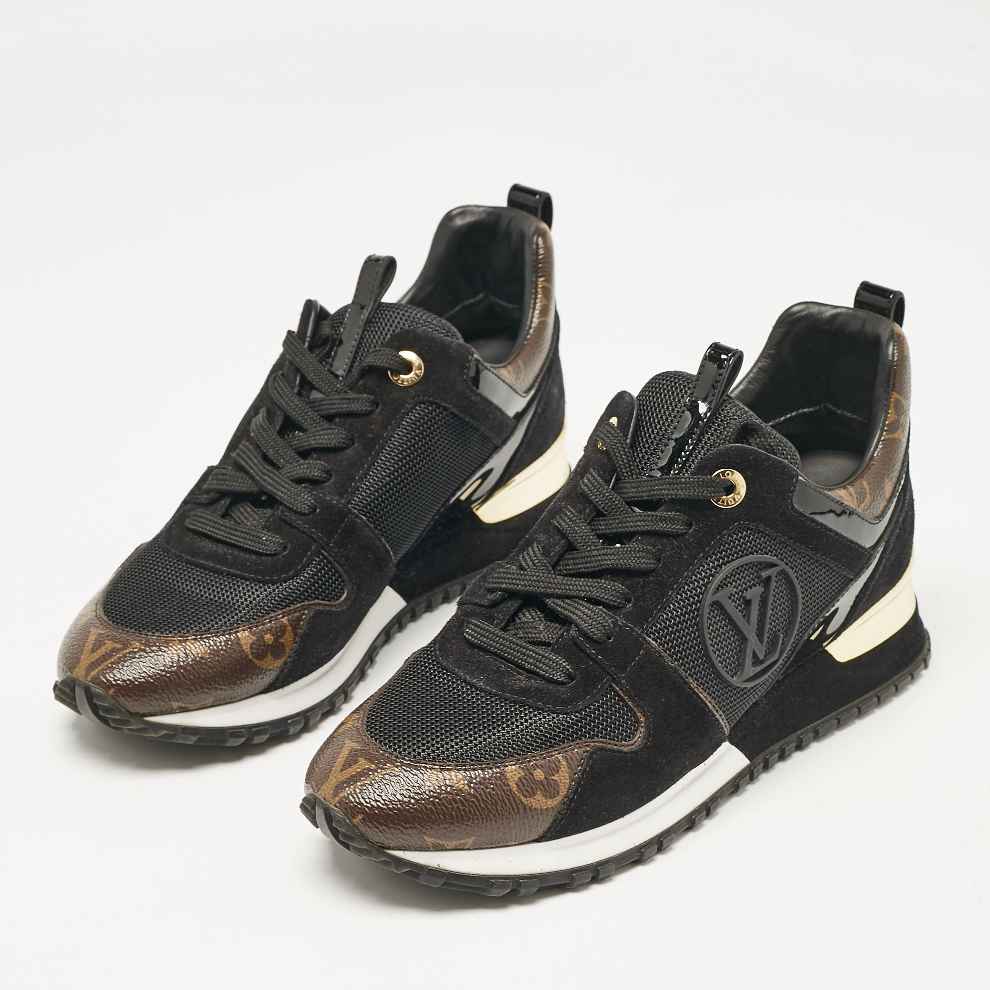 Louis Vuitton Black/Brown Mesh and Monogram Canvas Run Away Sneakers Size 38 