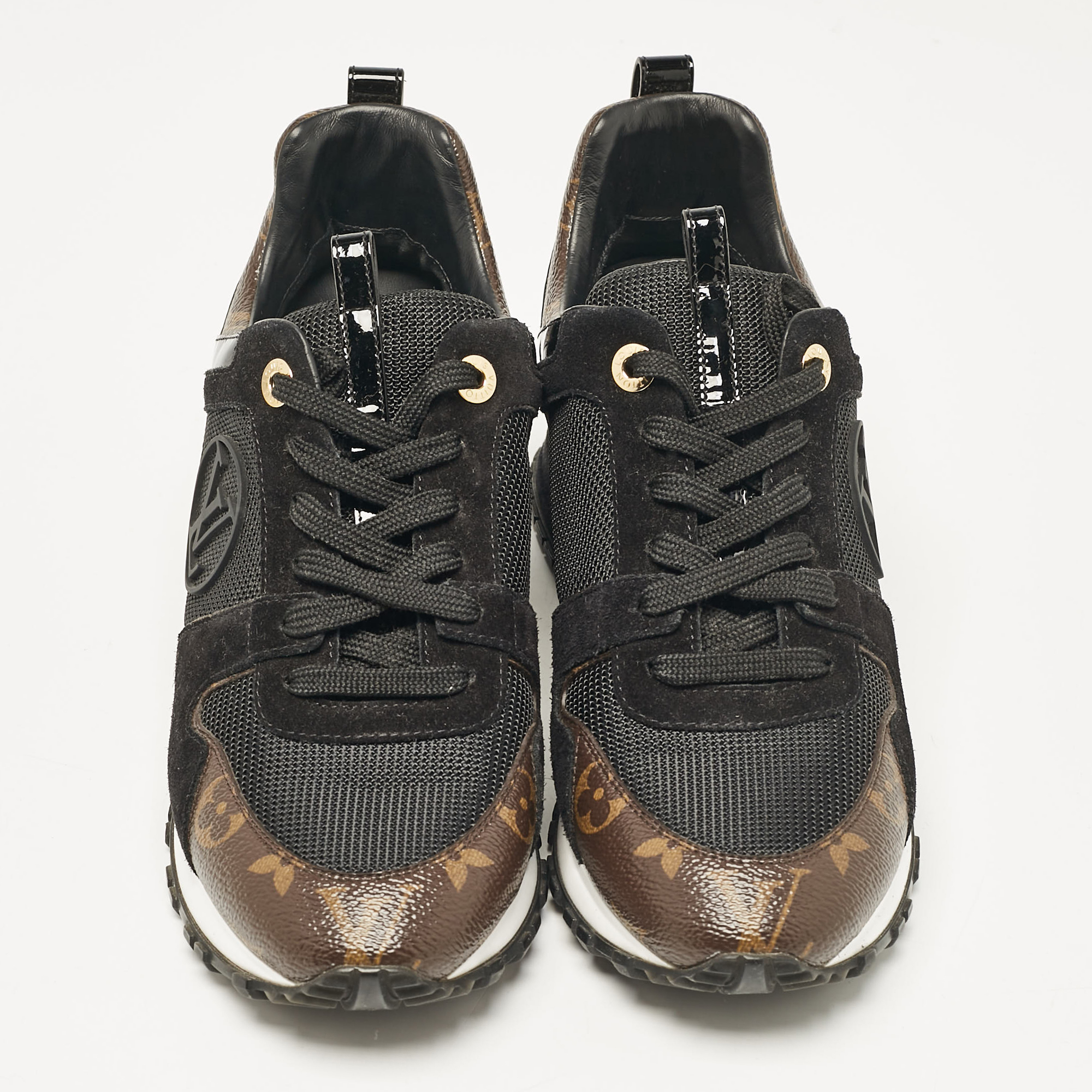 Louis Vuitton Black/Brown Mesh and Monogram Canvas Run Away Sneakers Size 38 