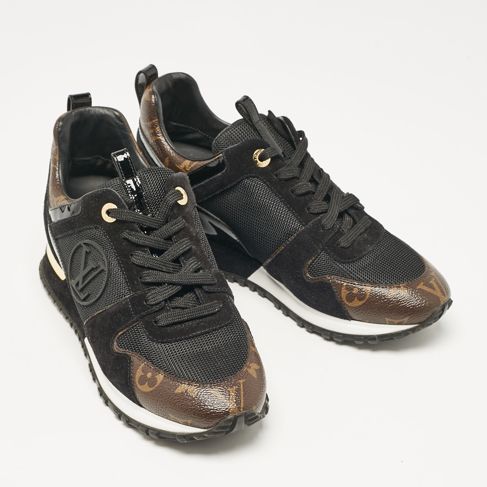 Louis Vuitton Black/Brown Mesh and Monogram Canvas Run Away Sneakers Size 38 