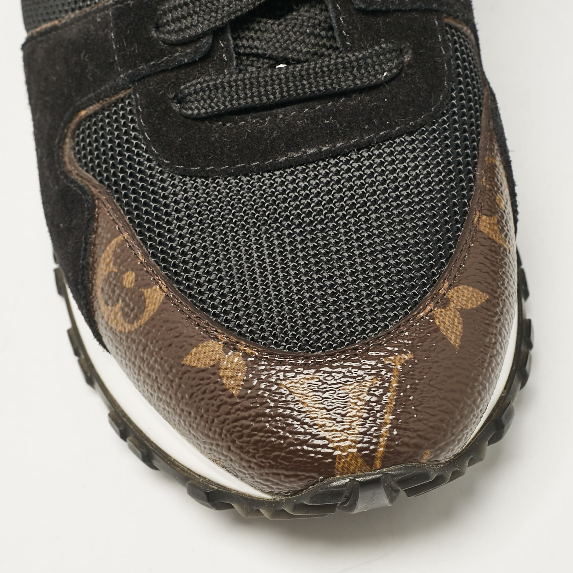 Louis Vuitton Black/Brown Mesh and Monogram Canvas Run Away Sneakers Size 38 