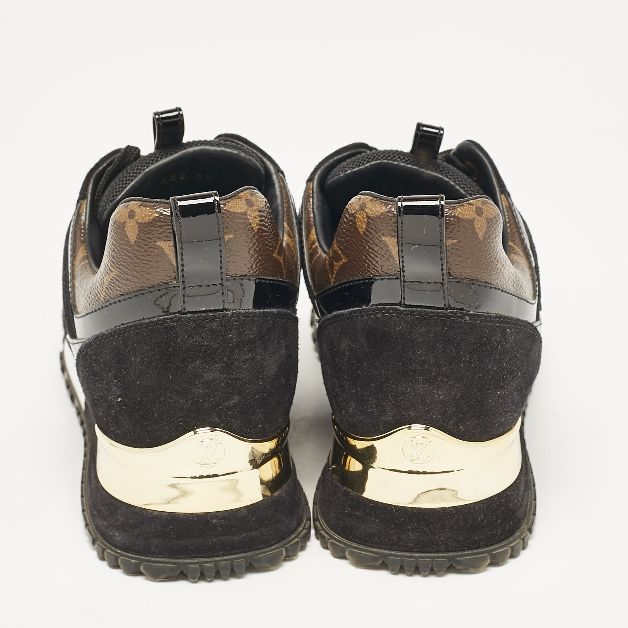 Louis Vuitton Black/Brown Mesh and Monogram Canvas Run Away Sneakers Size 38 