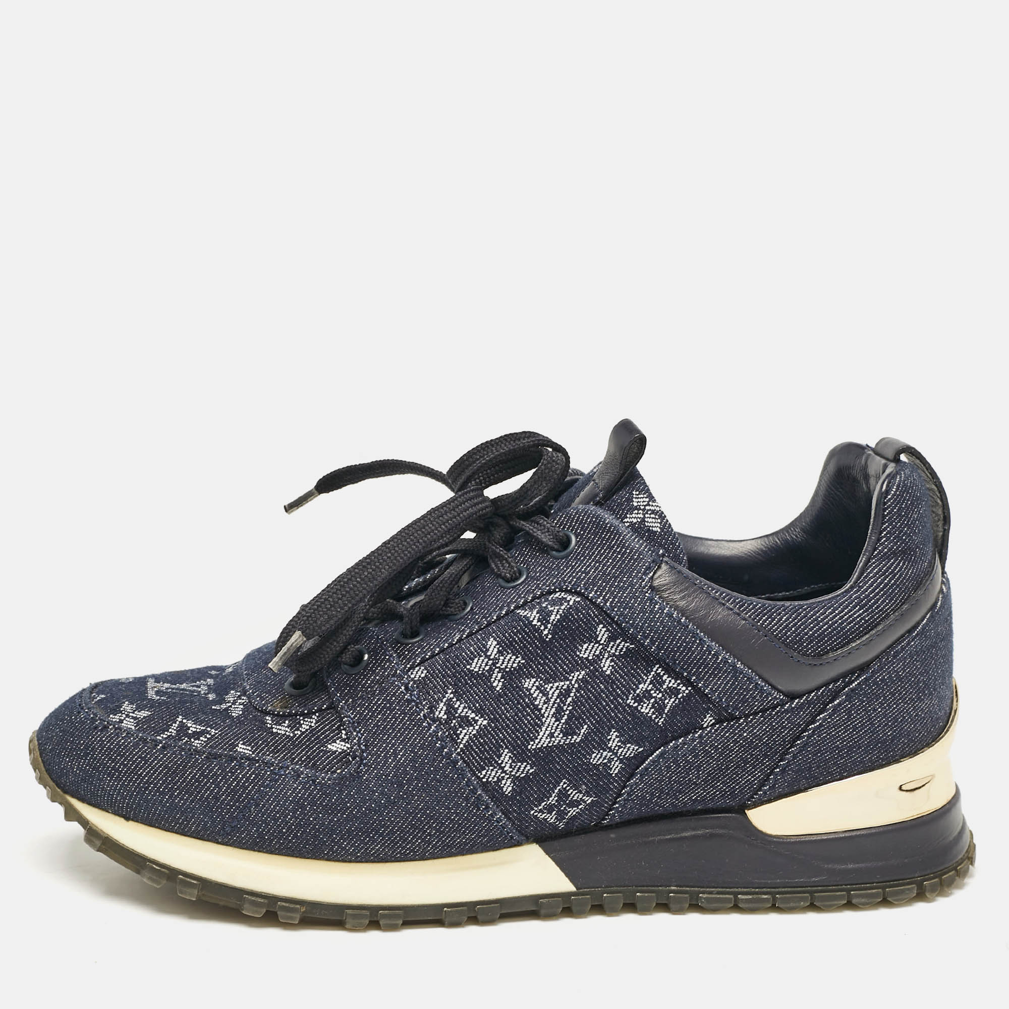 

Louis Vuitton Navy Blue Monogram Denim and Leather Run Away Sneakers Size