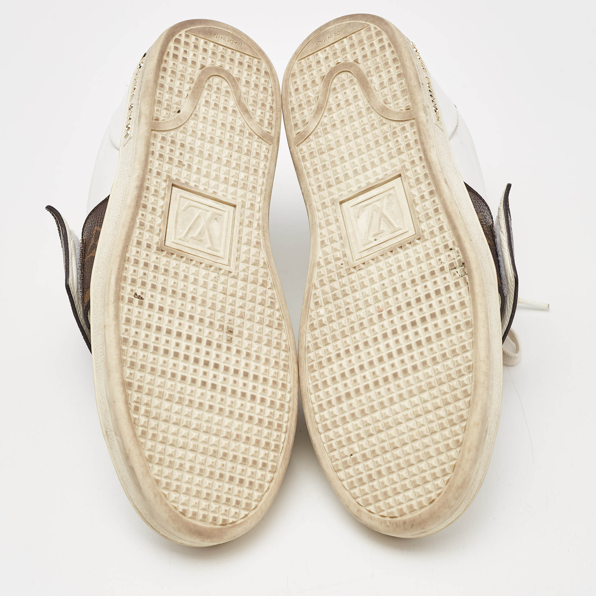 Louis Vuitton White/Brown Monogram Canvas and Leather Frontrow Sneakers Size 36 