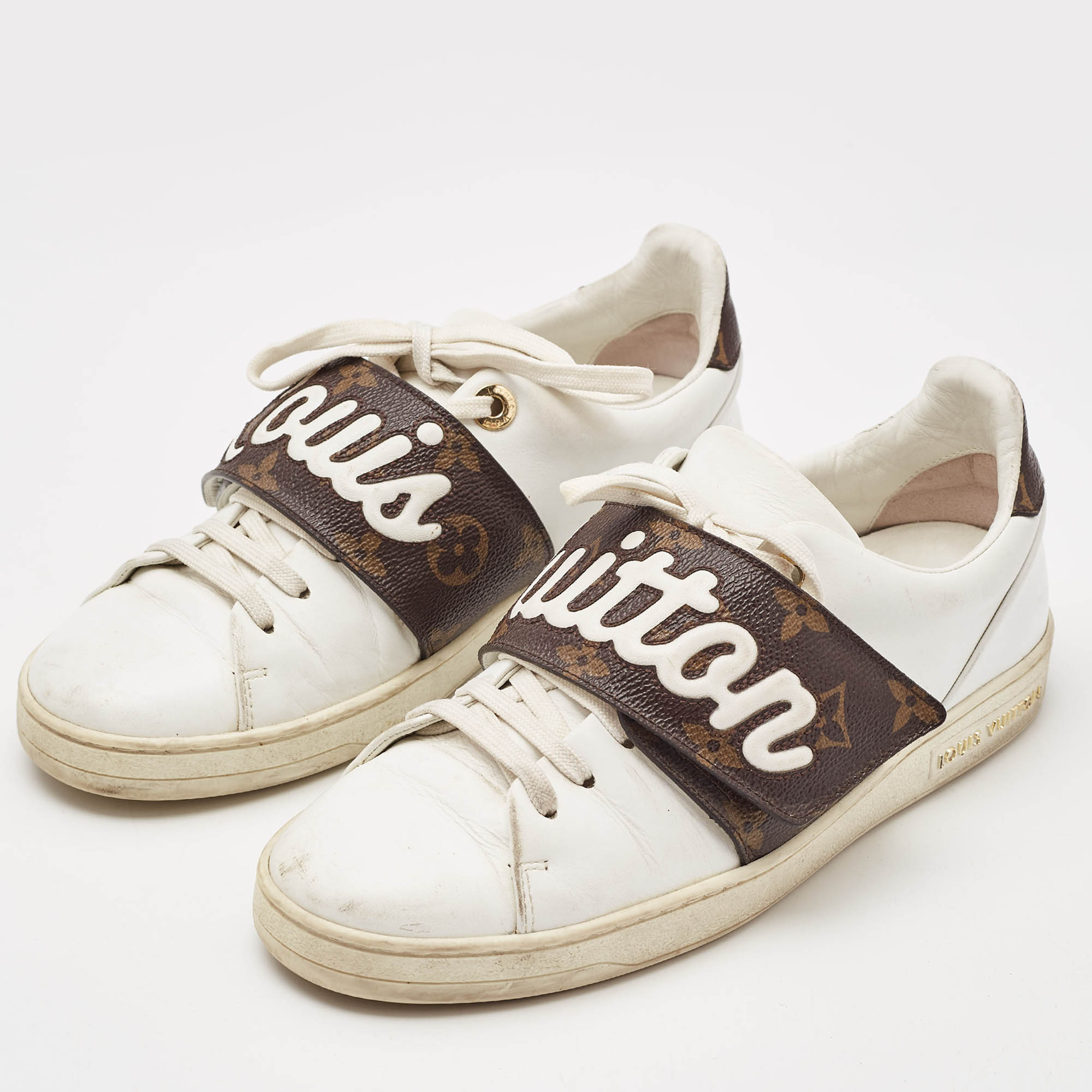 Louis Vuitton White/Brown Monogram Canvas and Leather Frontrow Sneakers Size 36 