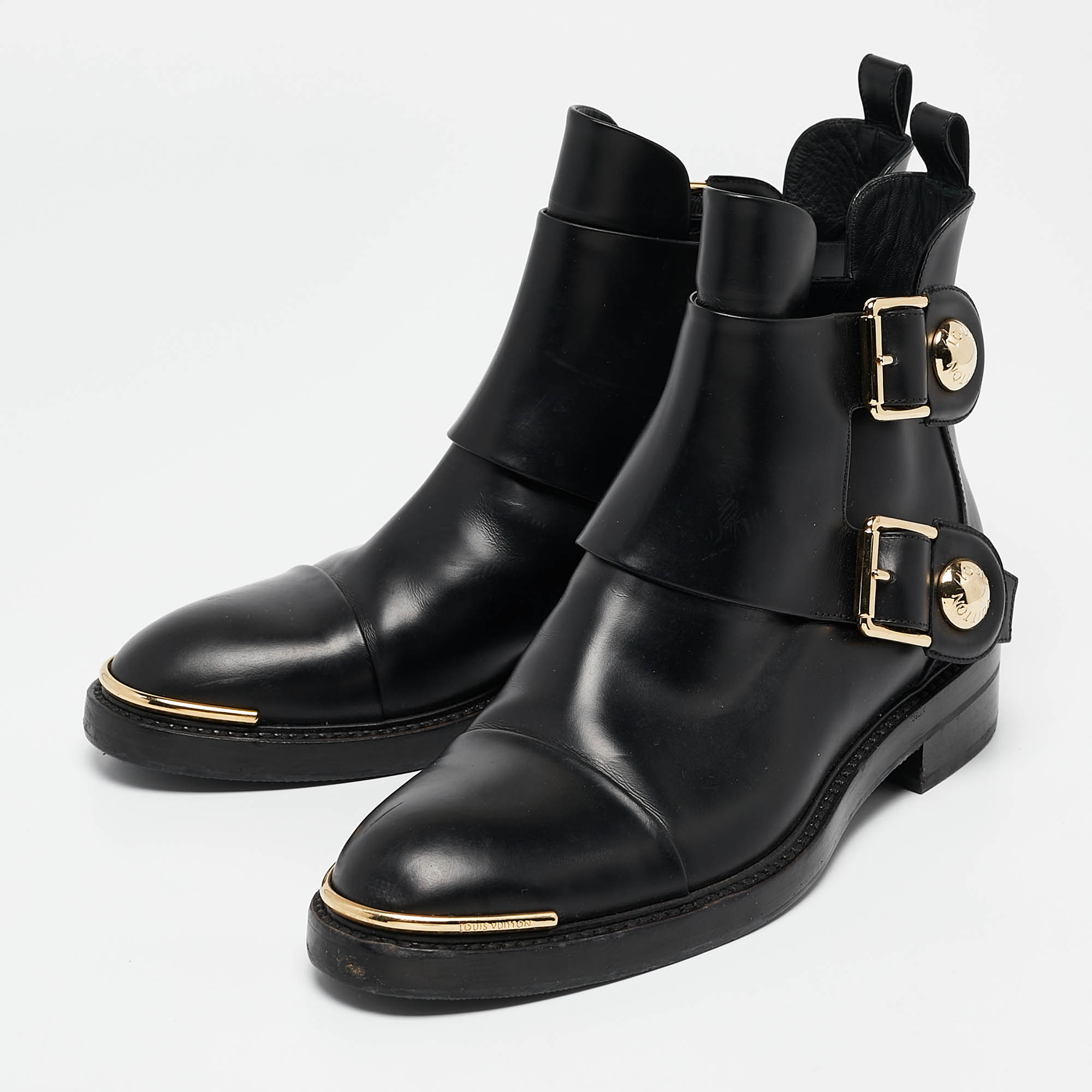 Louis Vuitton Black Leather Ankle Length Boots Size 36 