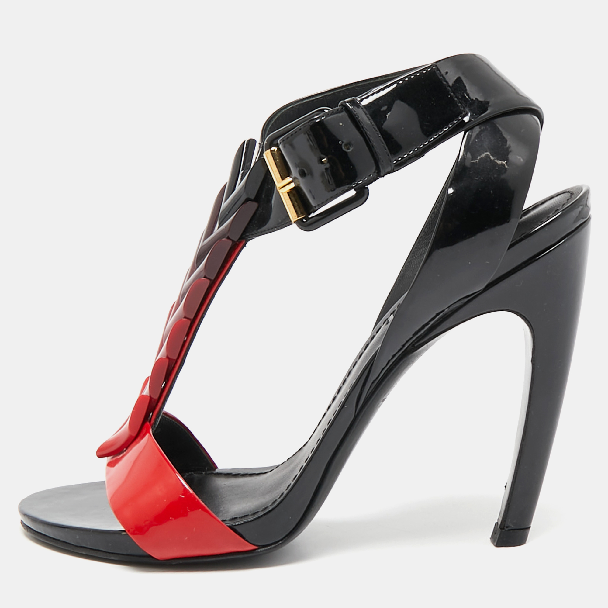 

Louis Vuitton Red/Black Patent Leather Bright Shade Ankle Strap Sandals Size