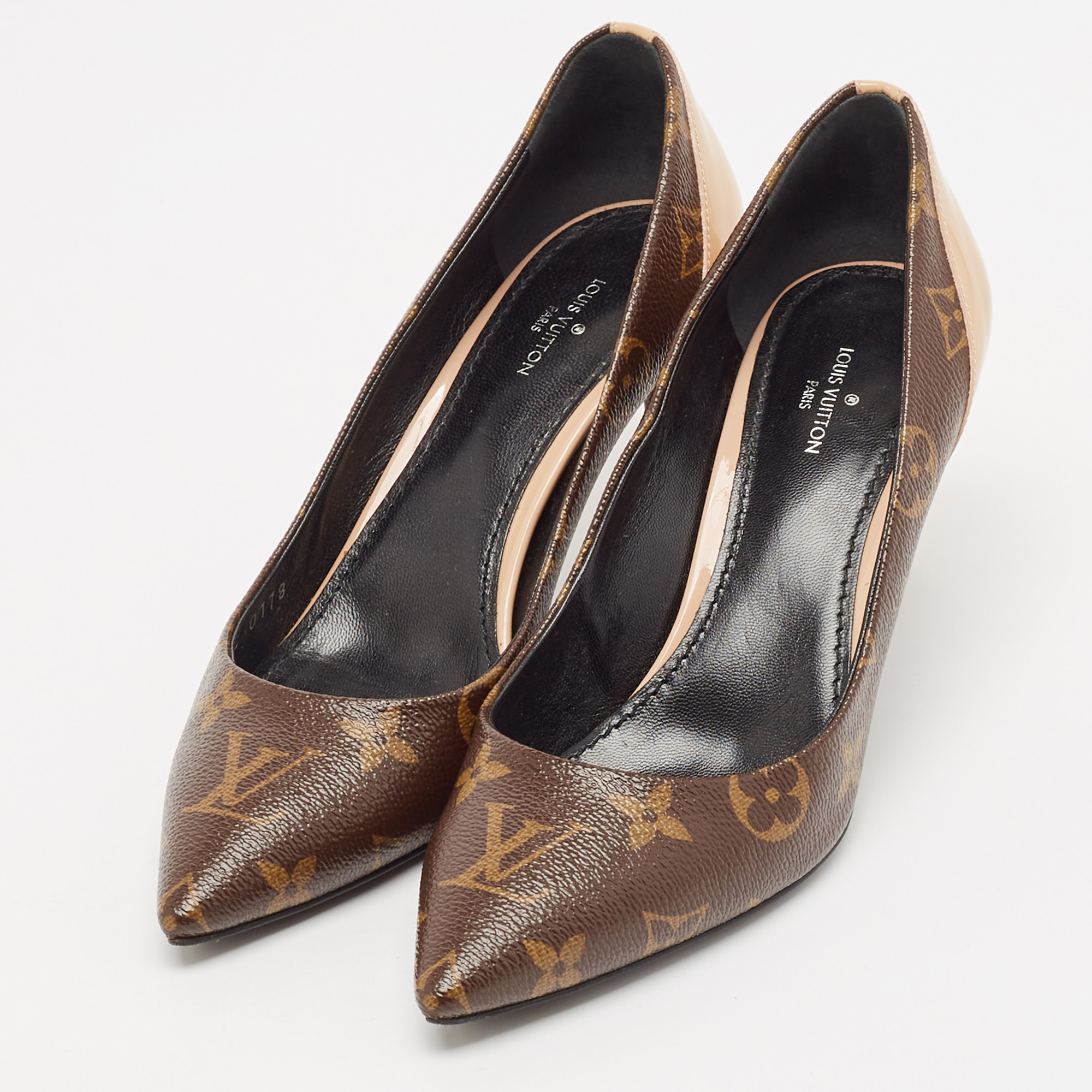 Louis Vuitton Brown/Beige Leather and Patent Leather Chérie Pumps Size 36 