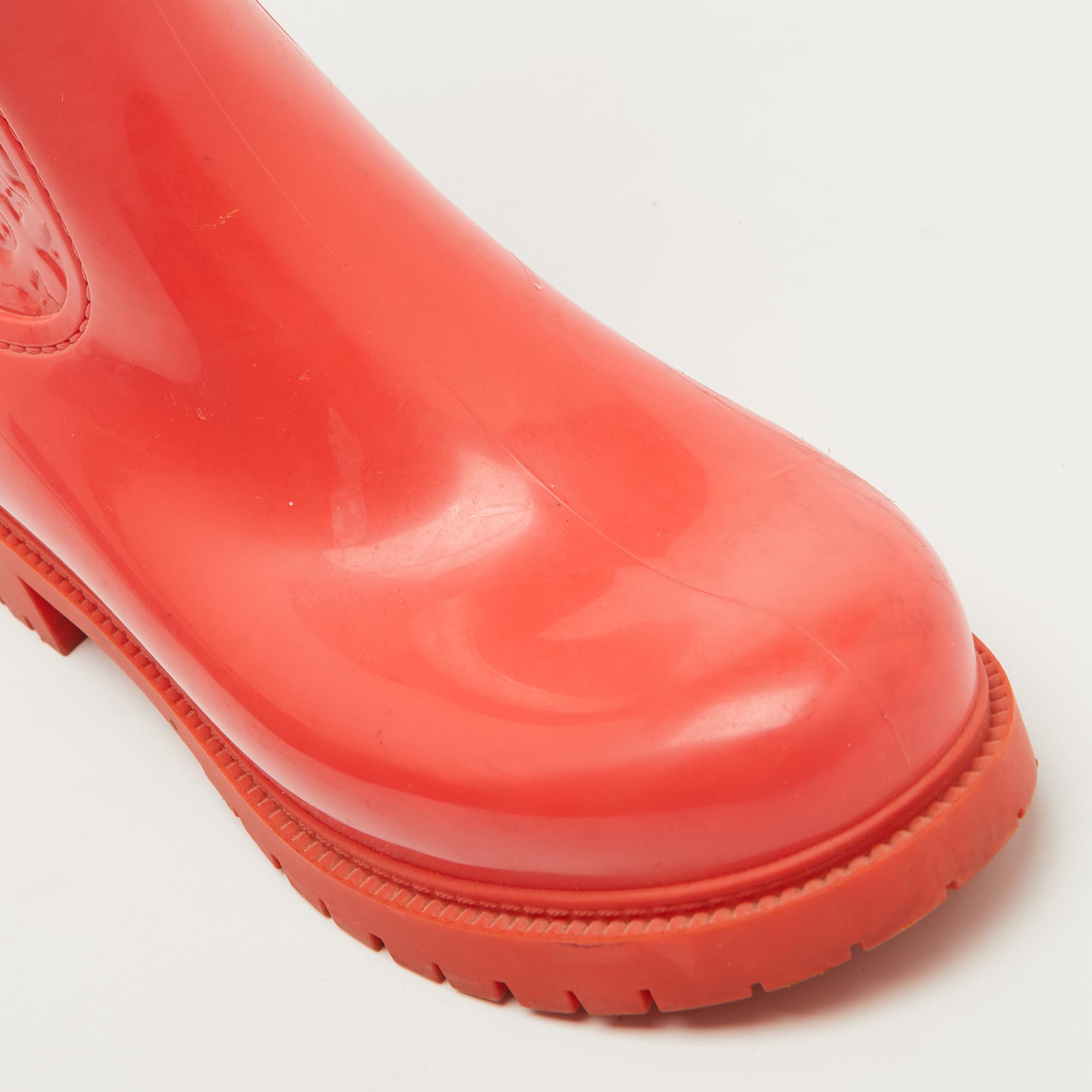 Louis Vuitton Coral Orange Monogram Rubber Splash Rain Boots Size 38 