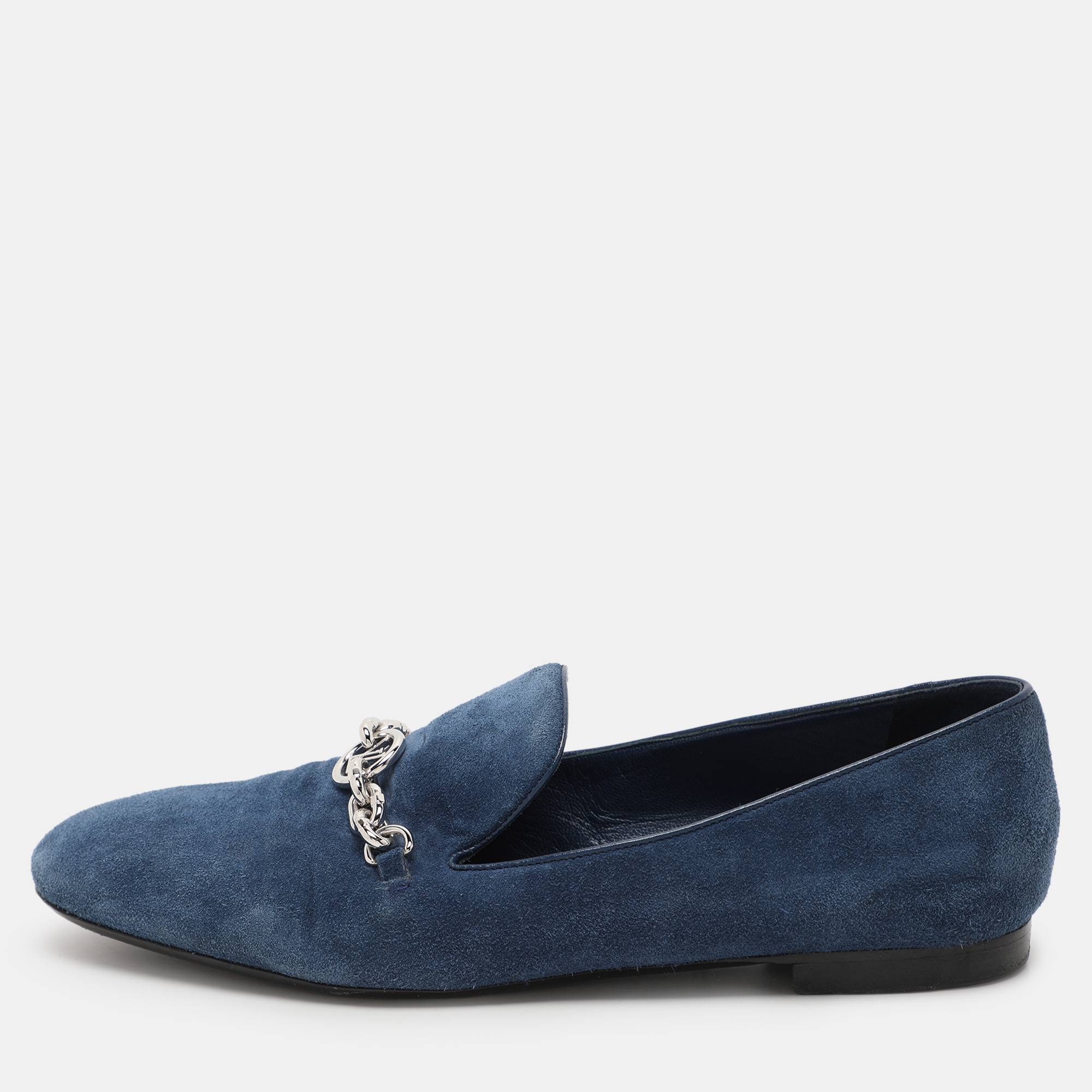 

Louis Vuitton Blue Suede Embellished Loafers Size