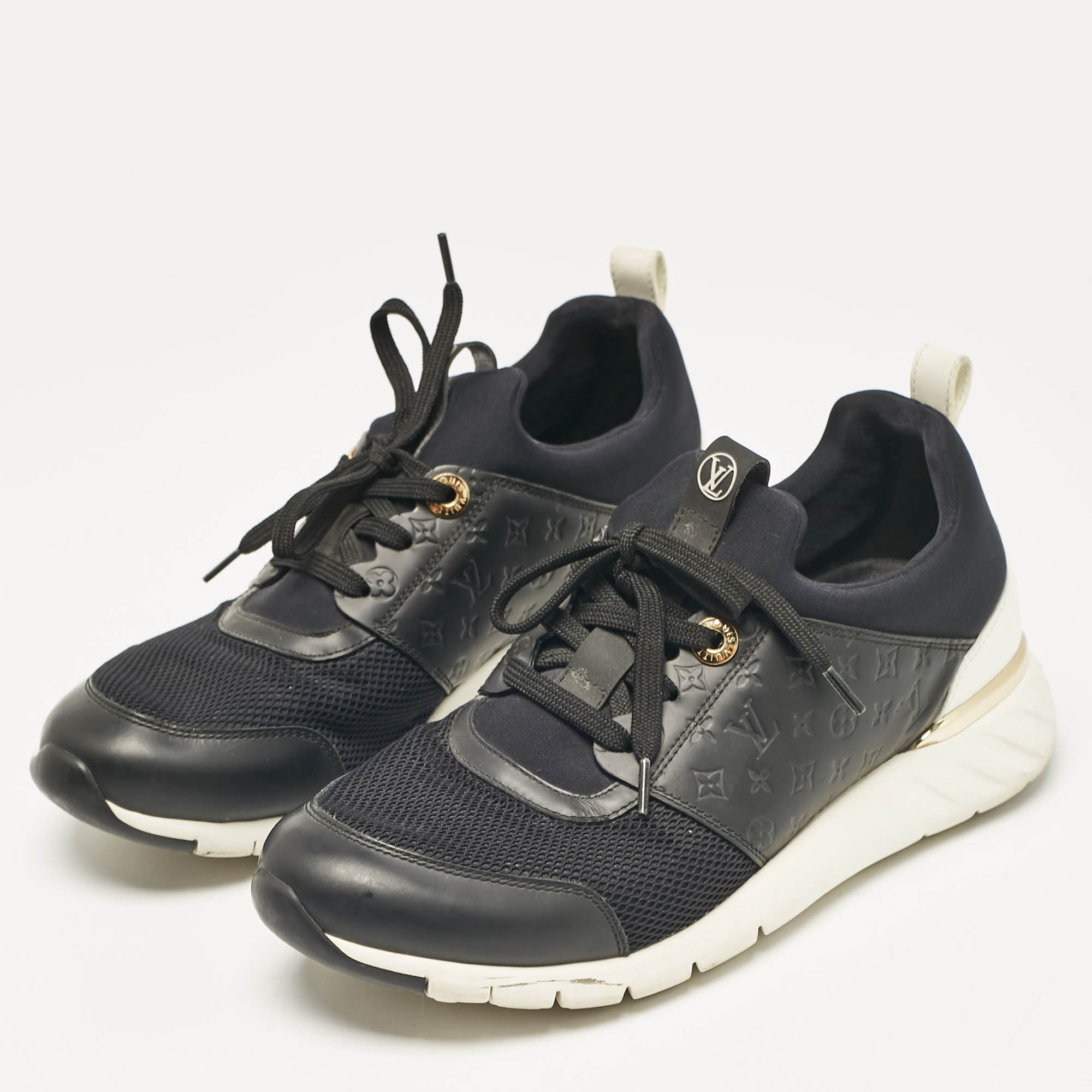 Louis Vuitton Black Mesh and Monogram Leather Aftergame Sneakers Size 38.5 
