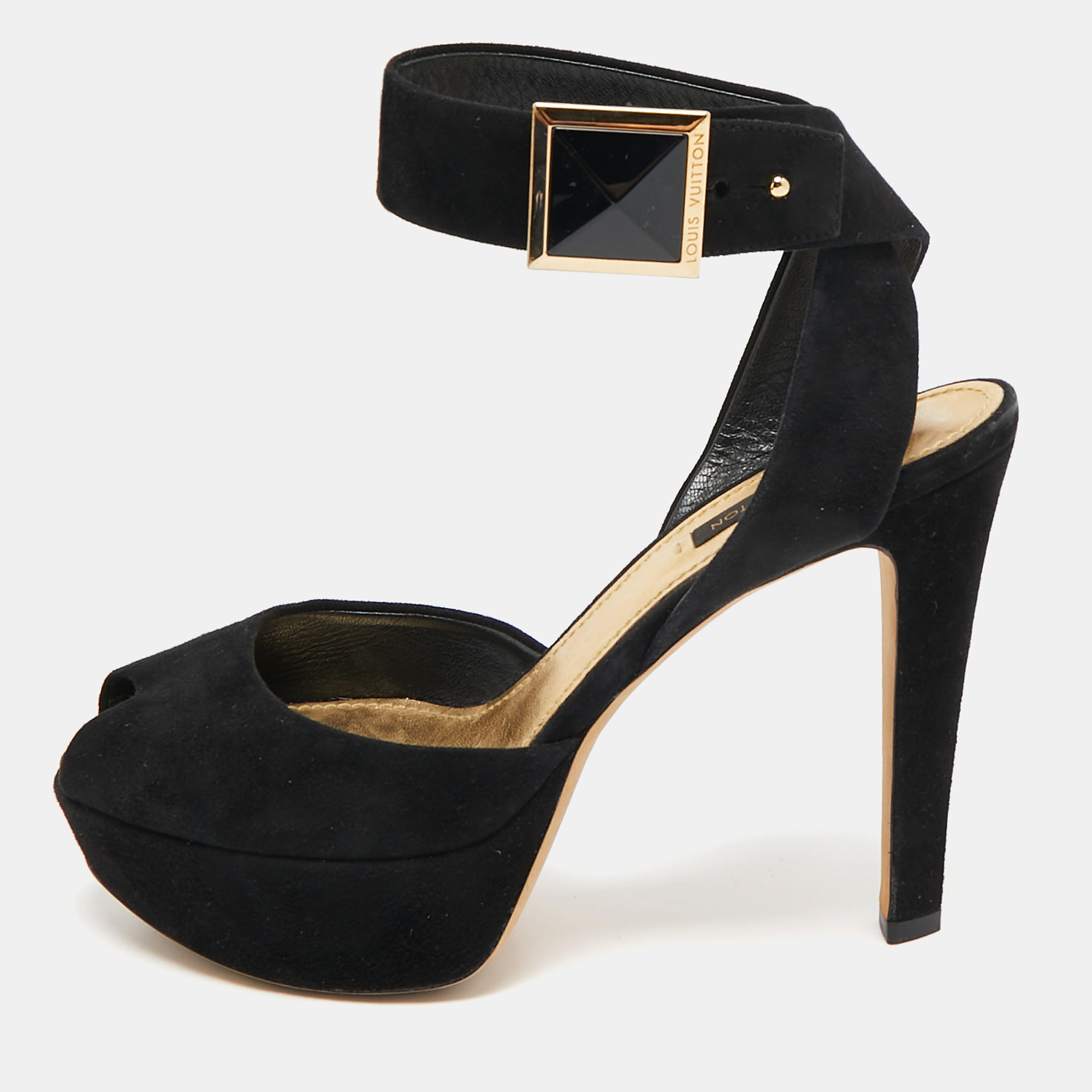 

Louis Vuitton Black Suede Ankle Strap Sandals Size