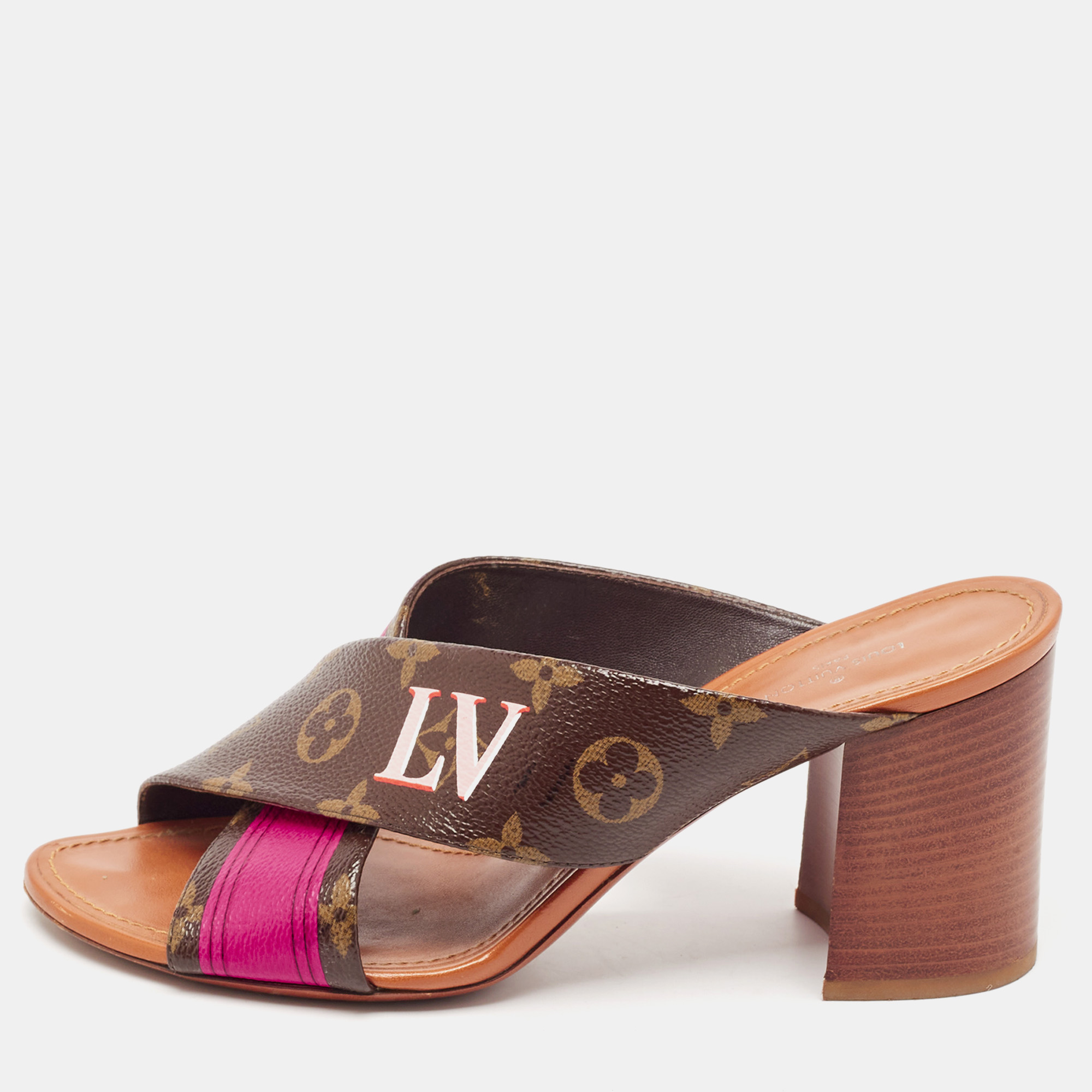 

Louis Vuitton Brown/Pink Canvas Panorama Slide Sandals Size