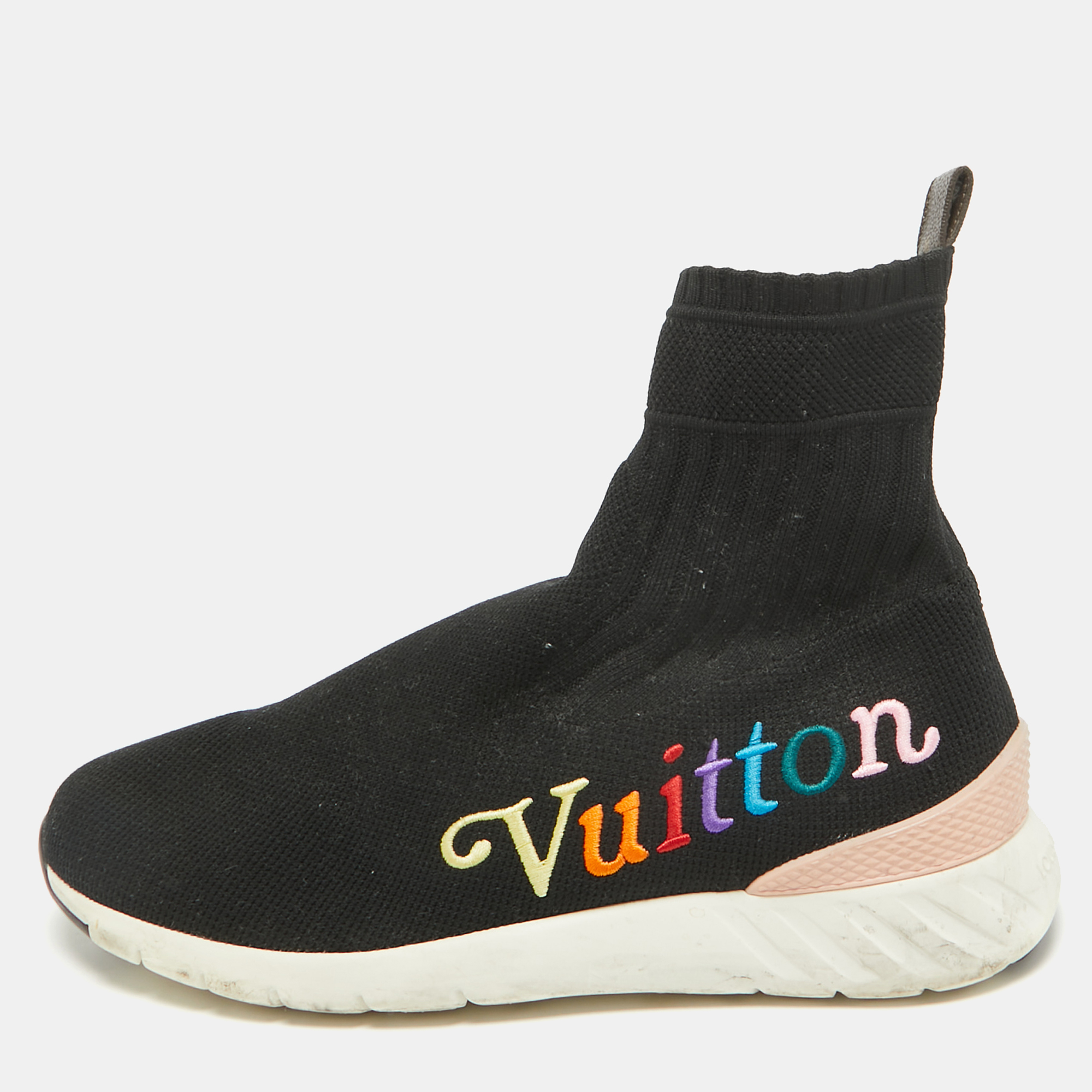 

Louis Vuitton Black Knit Fabric Aftergame High Slip On Sneakers Size