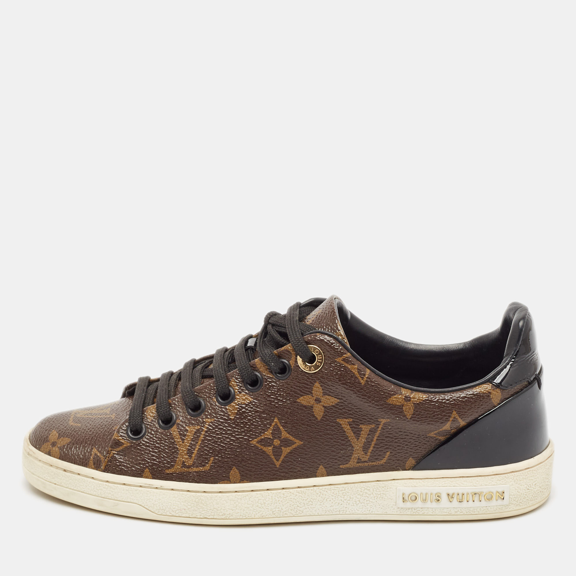 

Louis Vuitton Brown/Black Monogram Canvas and Patent Leather Frontrow Sneakers Size