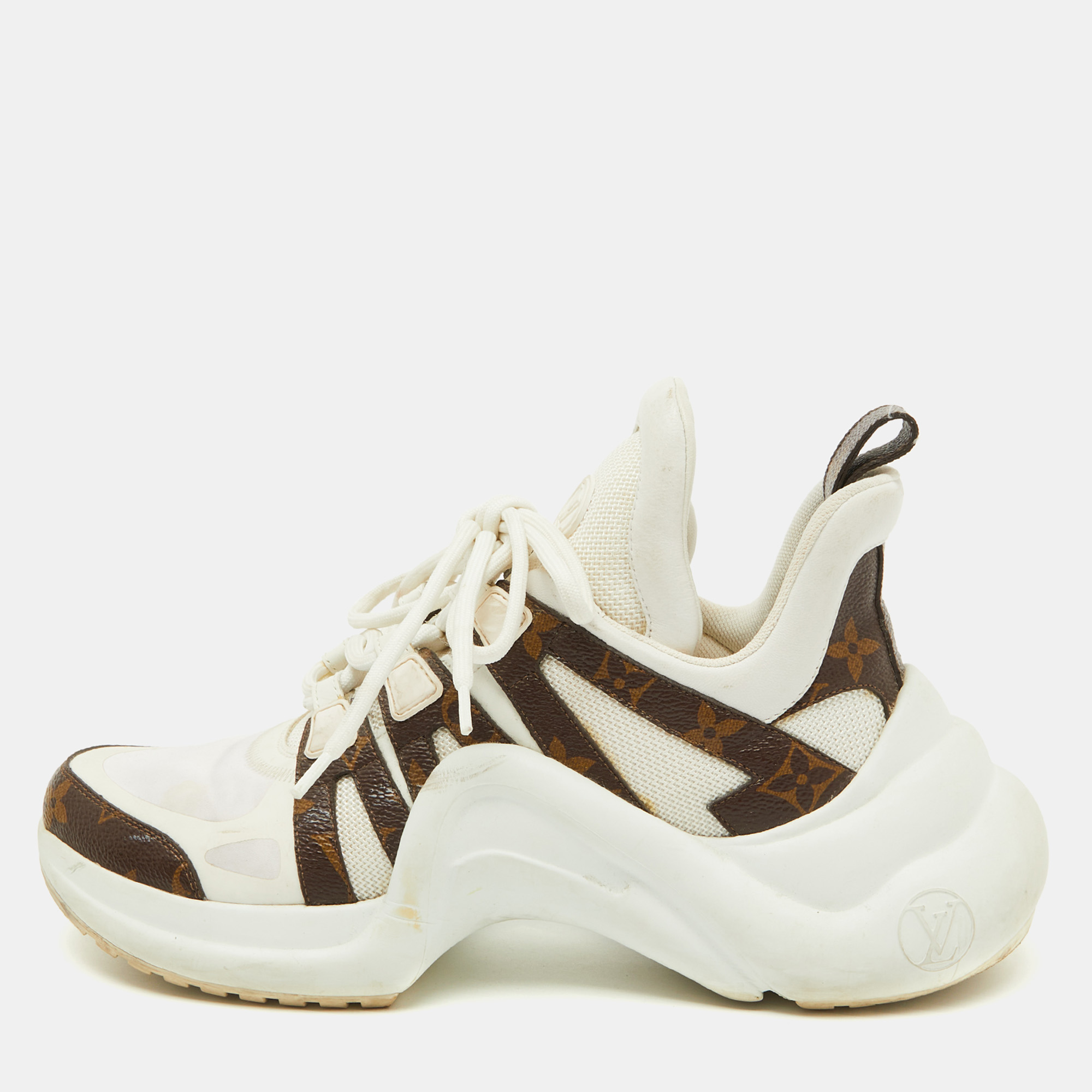 

Louis Vuitton White Leather and Monogram Canvas Archlight Sneakers Size