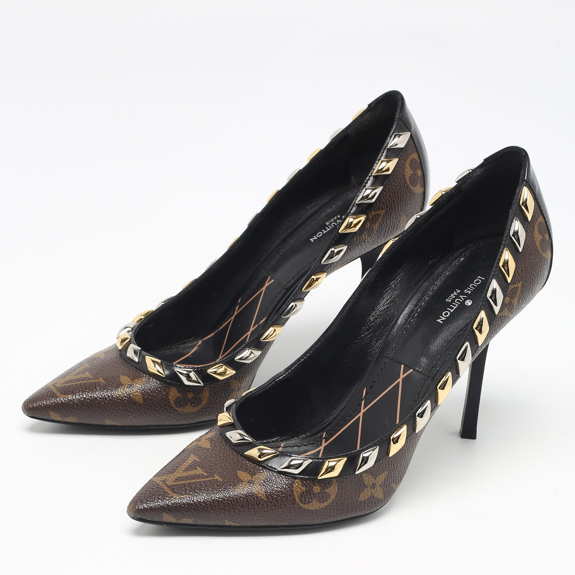 Louis Vuitton Brown Monogram Coated Canvas and Leather Pumps Size 37 