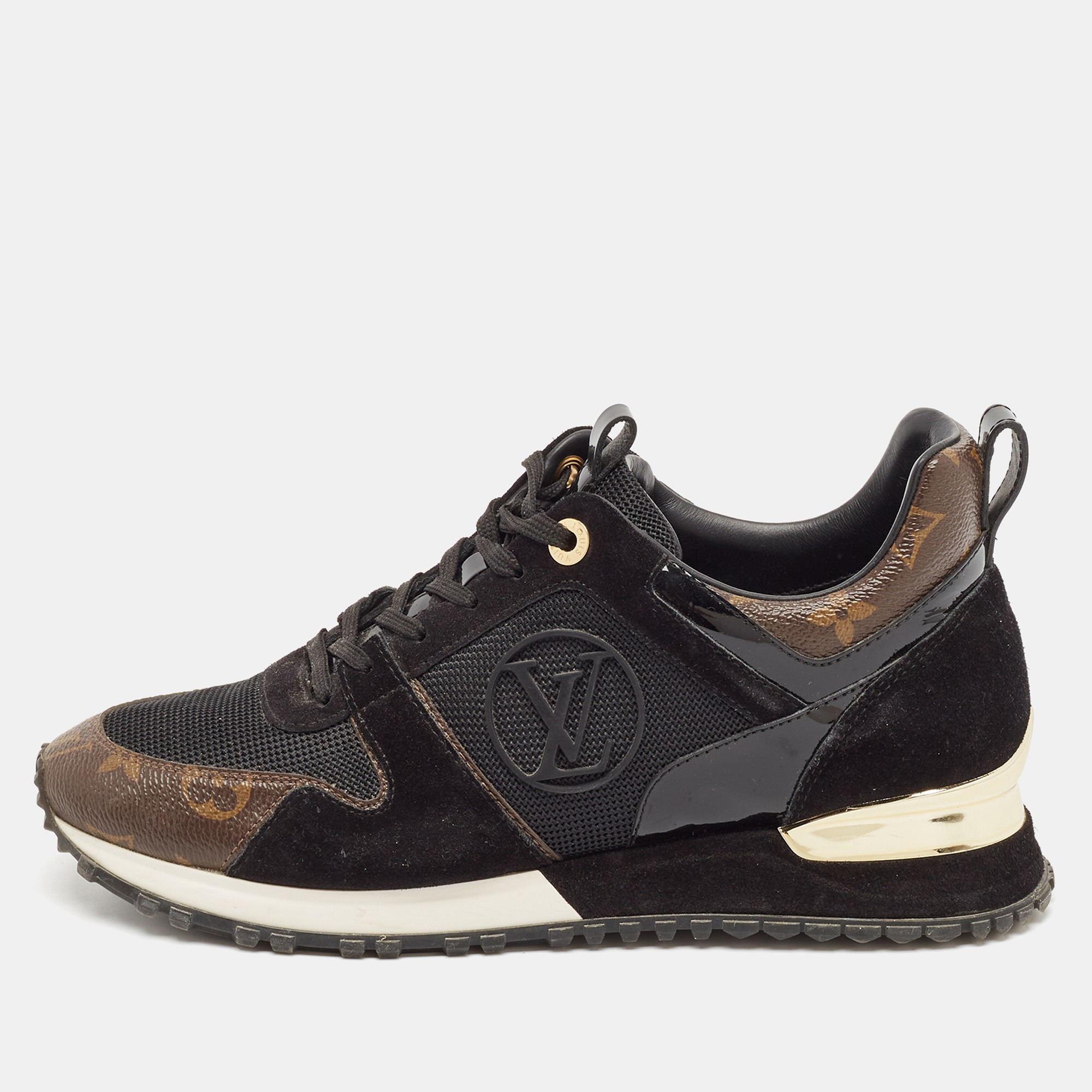 

Louis Vuitton Black/Brown Mesh and Monogram Canvas Run Away Sneakers Size