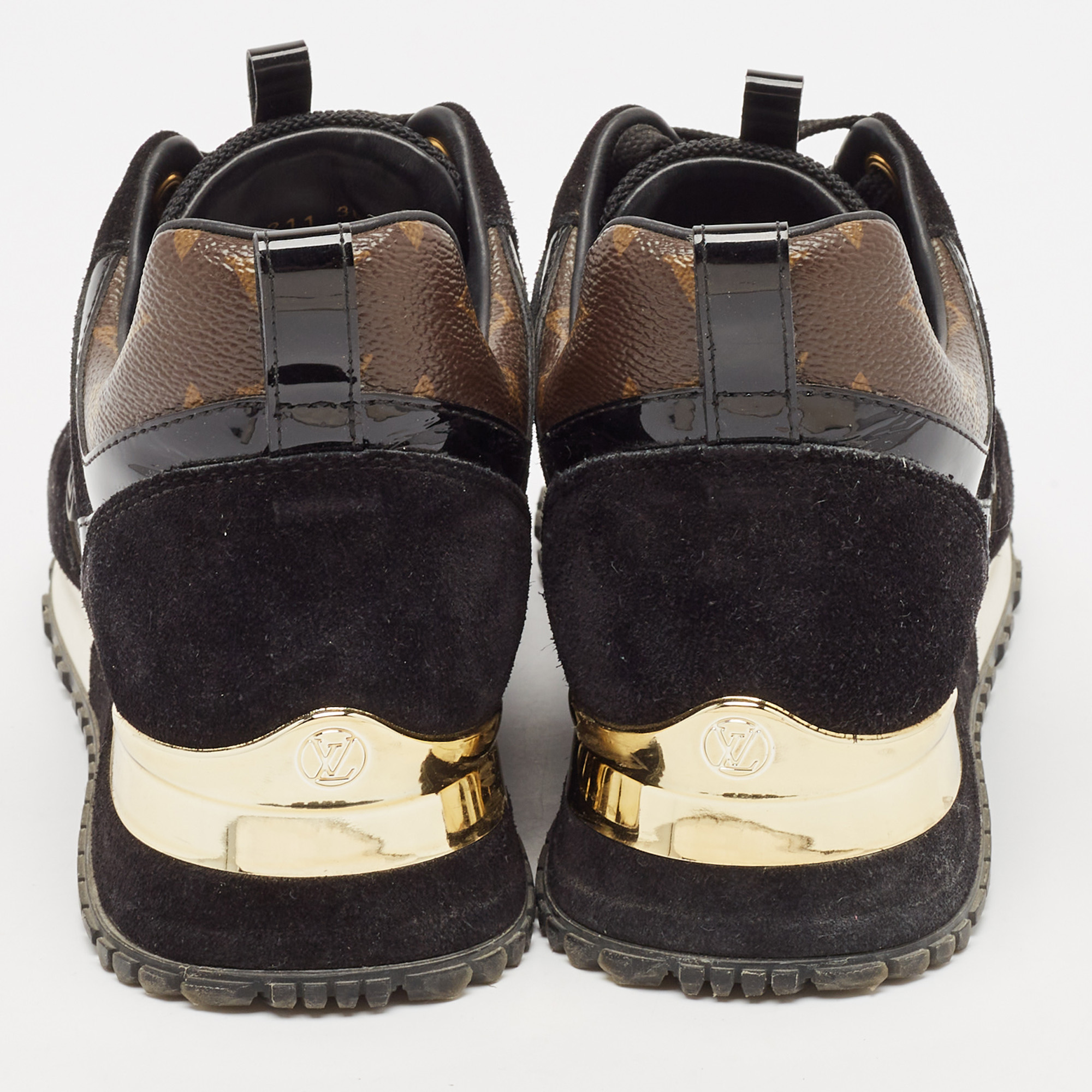 Louis Vuitton Black/Brown Mesh and Monogram Canvas Run Away Sneakers Size 38.5 