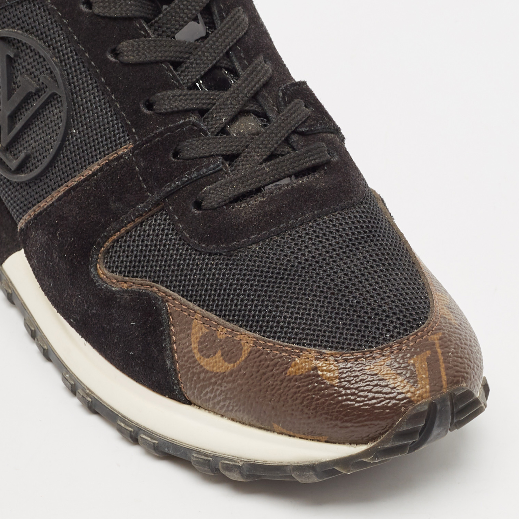 Louis Vuitton Black/Brown Mesh and Monogram Canvas Run Away Sneakers Size 38.5 