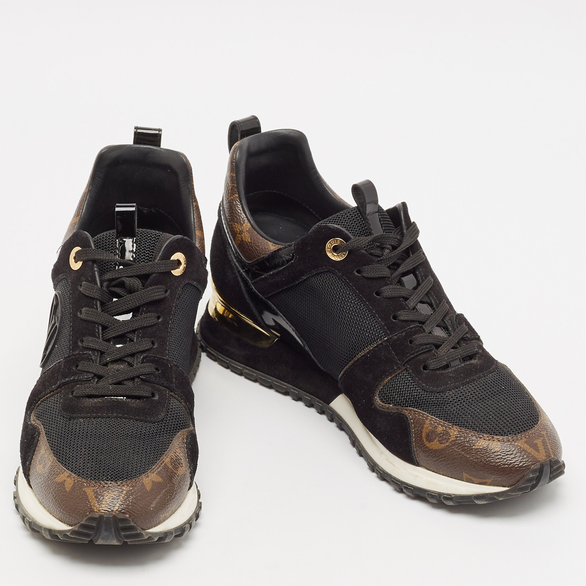 Louis Vuitton Black/Brown Mesh and Monogram Canvas Run Away Sneakers Size 38.5 