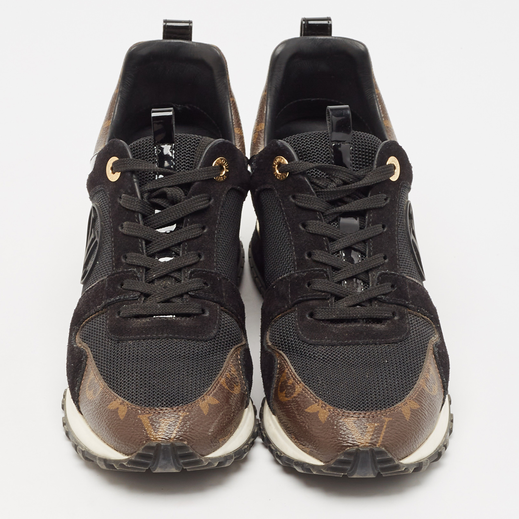Louis Vuitton Black/Brown Mesh and Monogram Canvas Run Away Sneakers Size 38.5 
