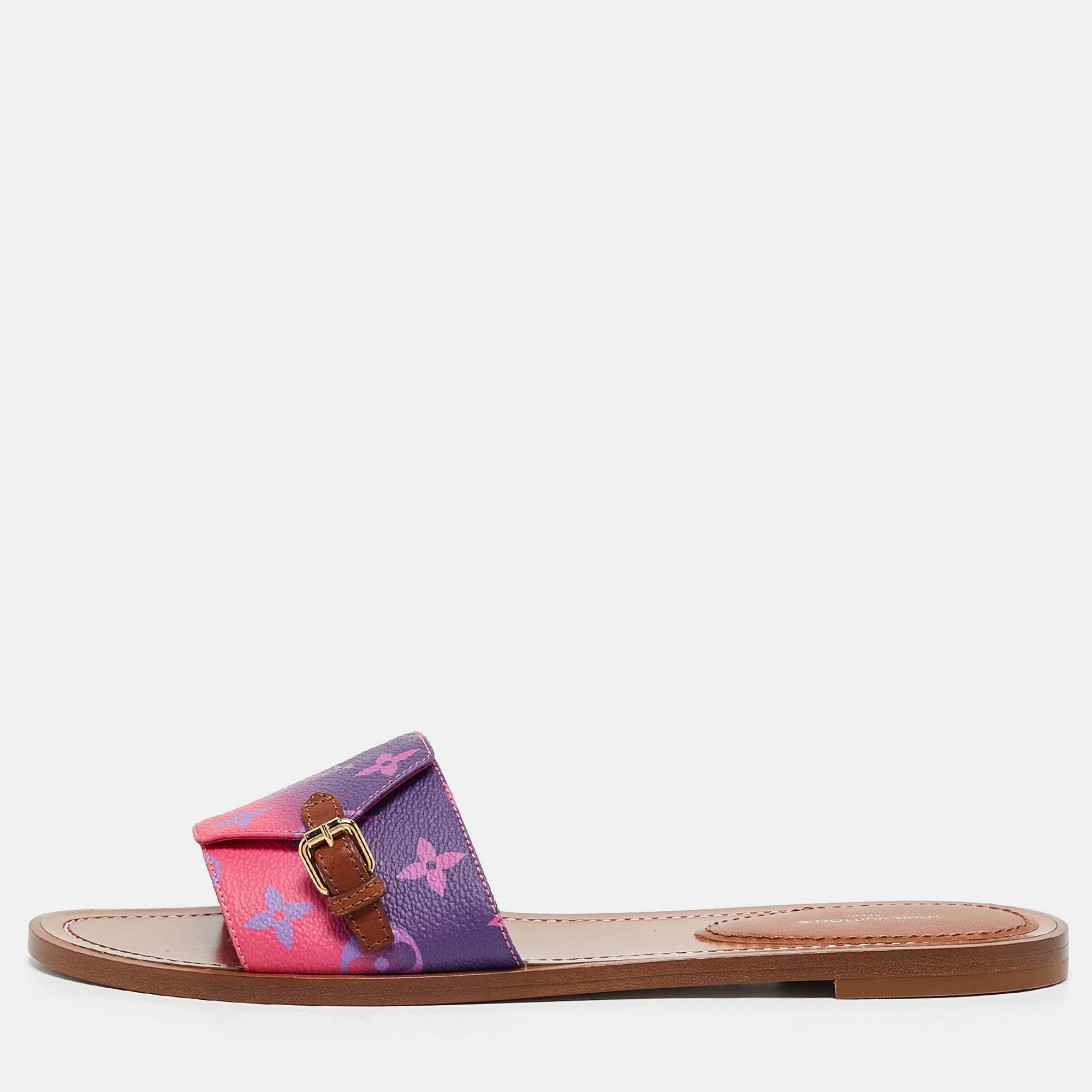 

Louis Vuitton Multicolor Monogram Canvas Lock It Flat Slides Size Size