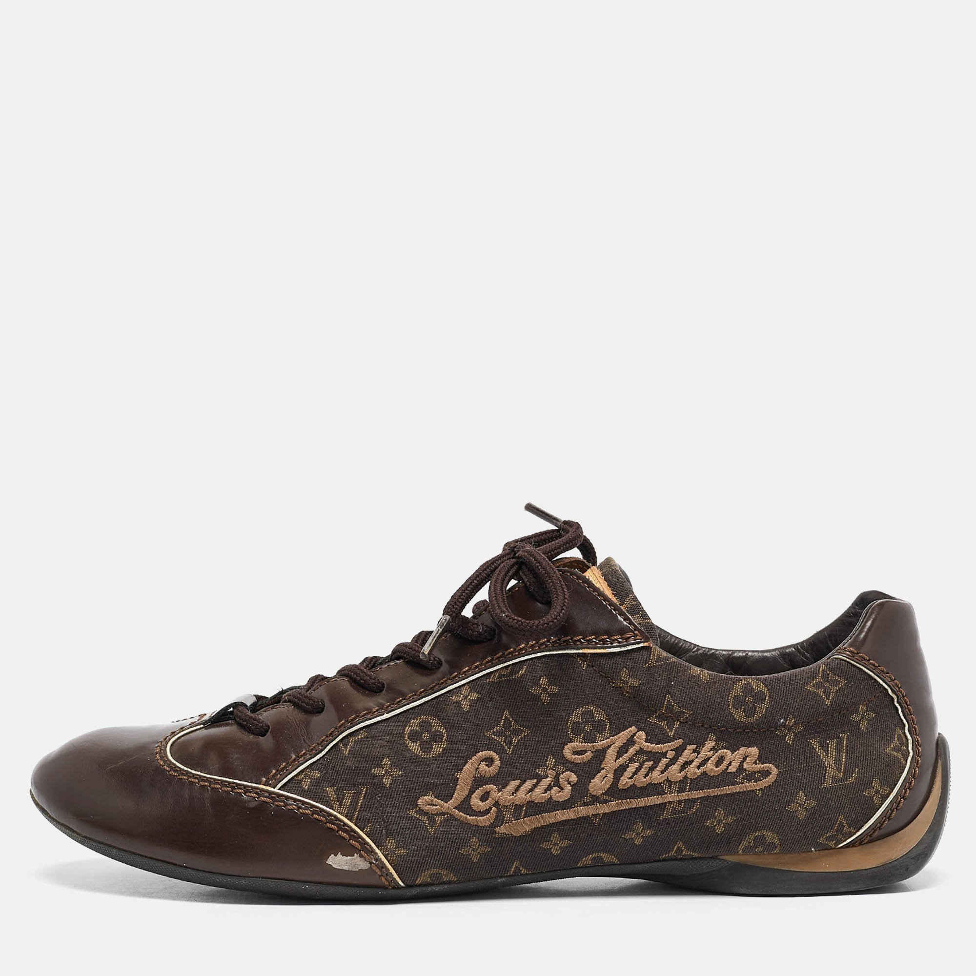 

Louis Vuitton Brown Monogram Canvas and Patent Globe Trotter Sneakers Size