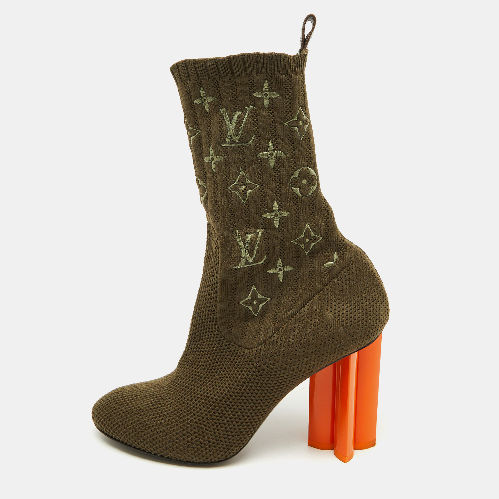 

Louis Vuitton Olive Green Monogram Knit Fabric Silhouette Ankle Boots Size