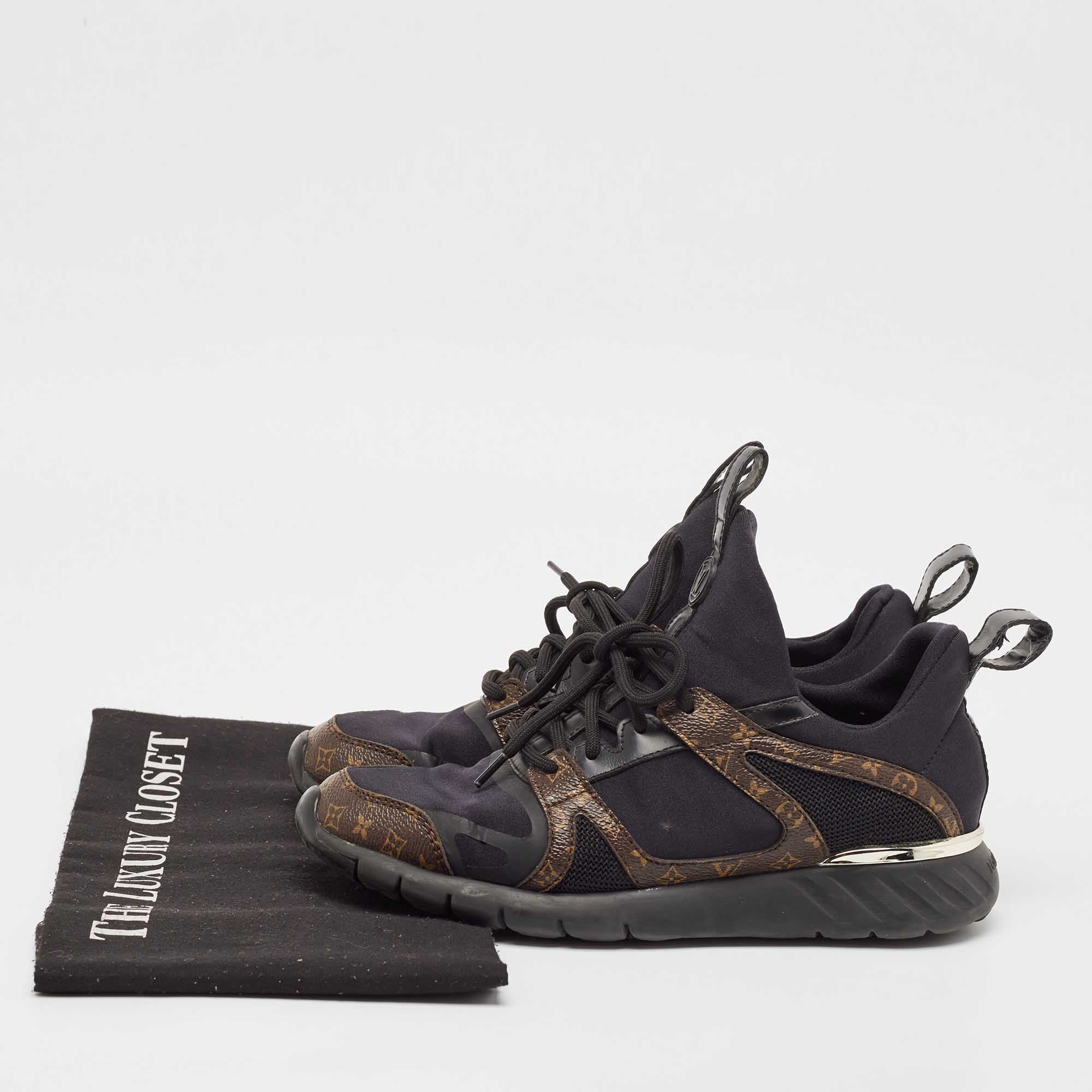 Louis Vuitton Black/Brown Fabric and Monogram Canvas Aftergame Sneakers Size 36 