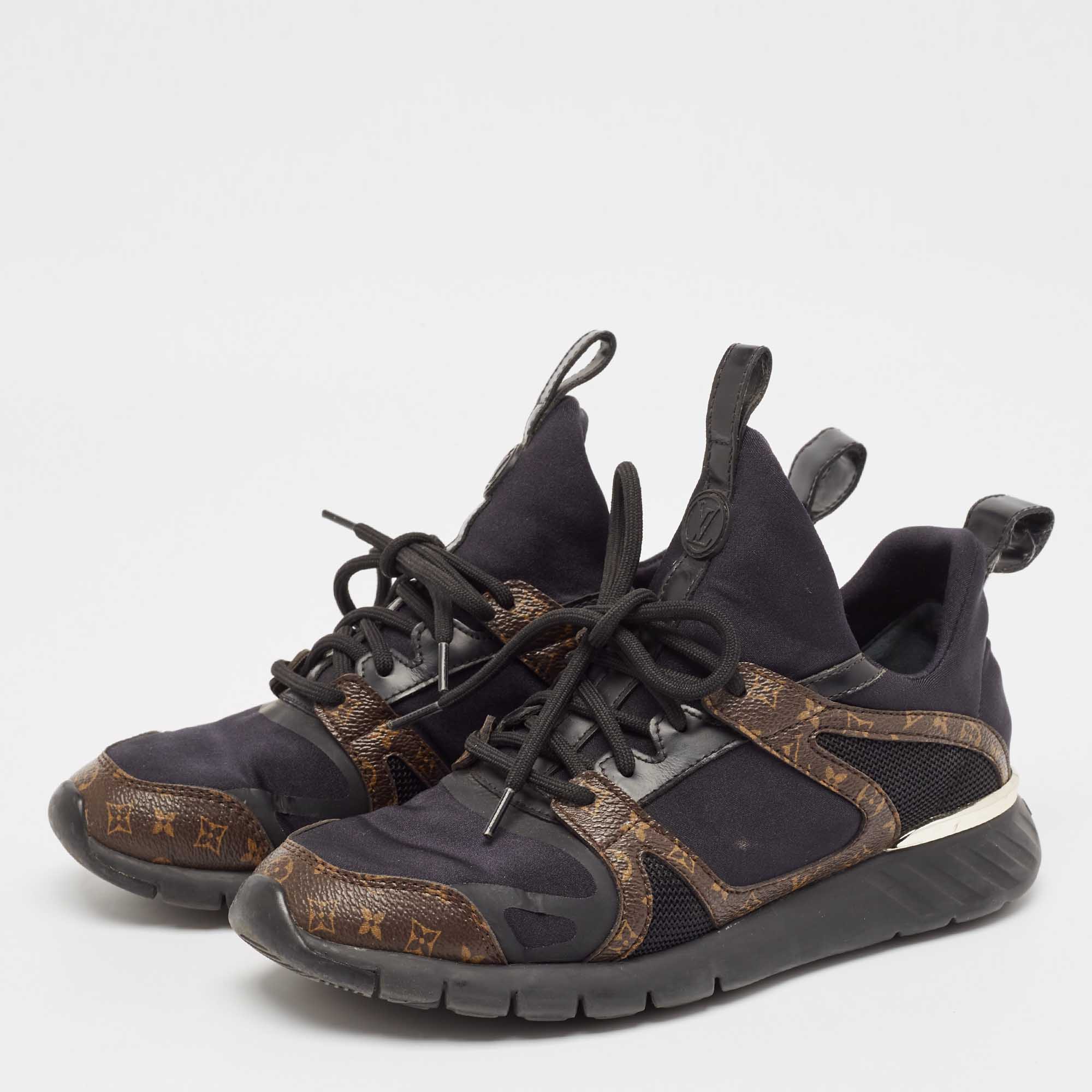 Louis Vuitton Black/Brown Fabric and Monogram Canvas Aftergame Sneakers Size 36 