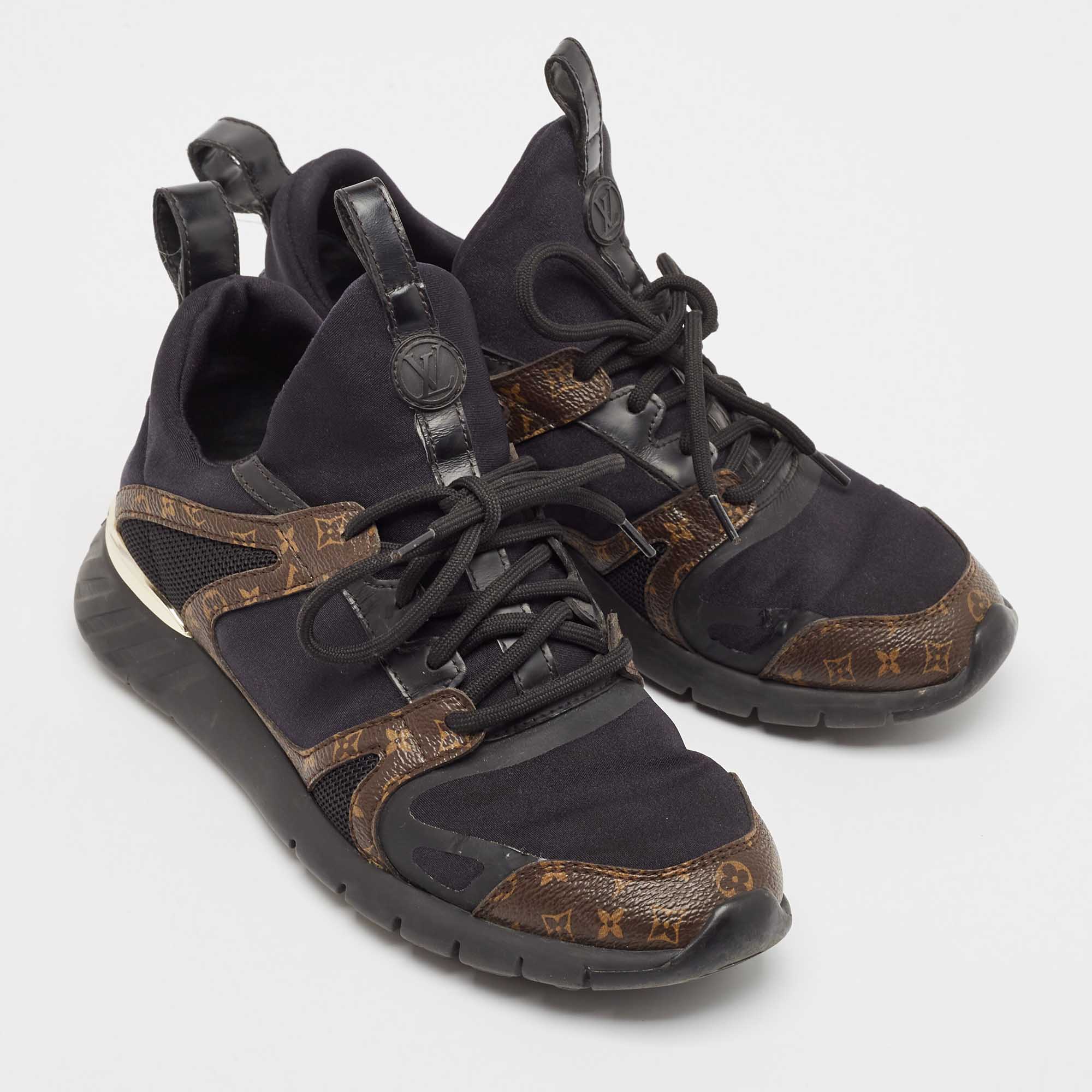 Louis Vuitton Black/Brown Fabric and Monogram Canvas Aftergame Sneakers Size 36 